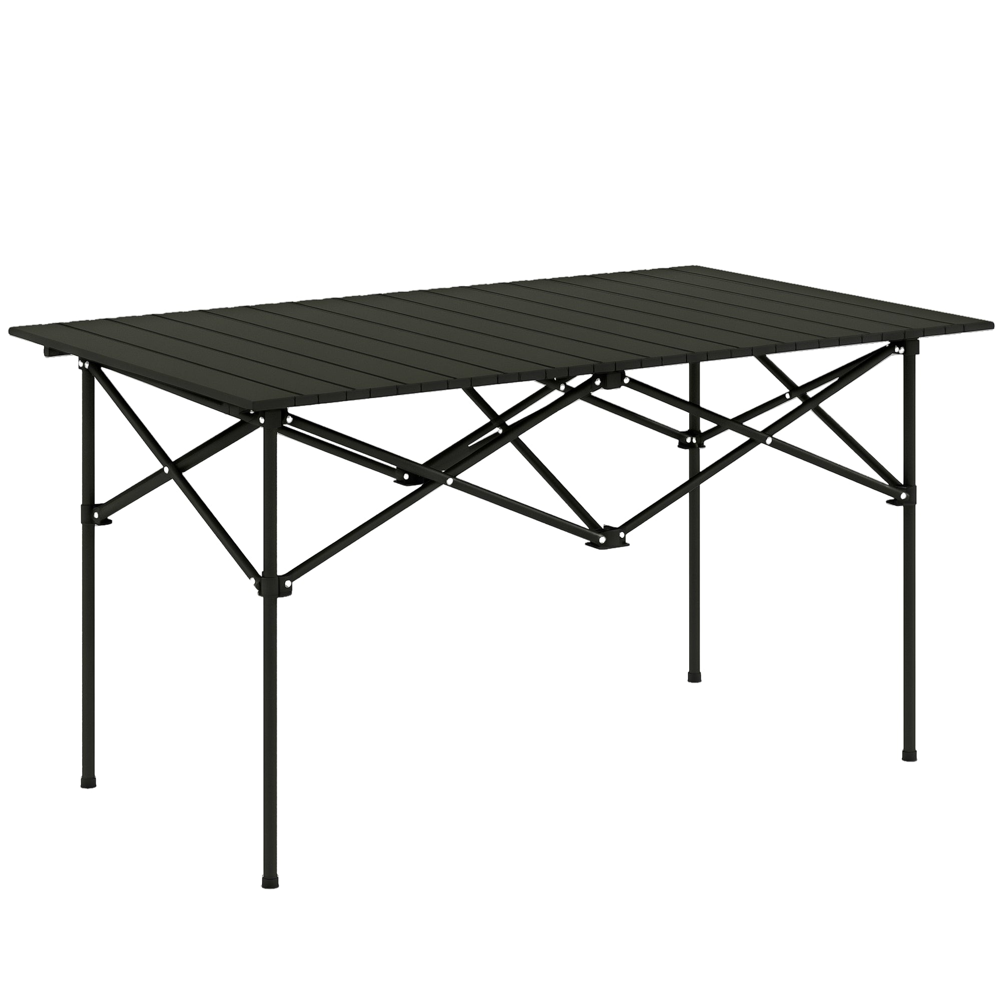 Outsunny Klapptisch Camping Tisch mit Roll-Top Tischplatte X-Rahmen Gartentisch aus Aluminium Leichtgewicht 2 Personen Beistelltisch Zusammenklappbar für Garten Balkon Camping 95 x 55 cm Schwarz