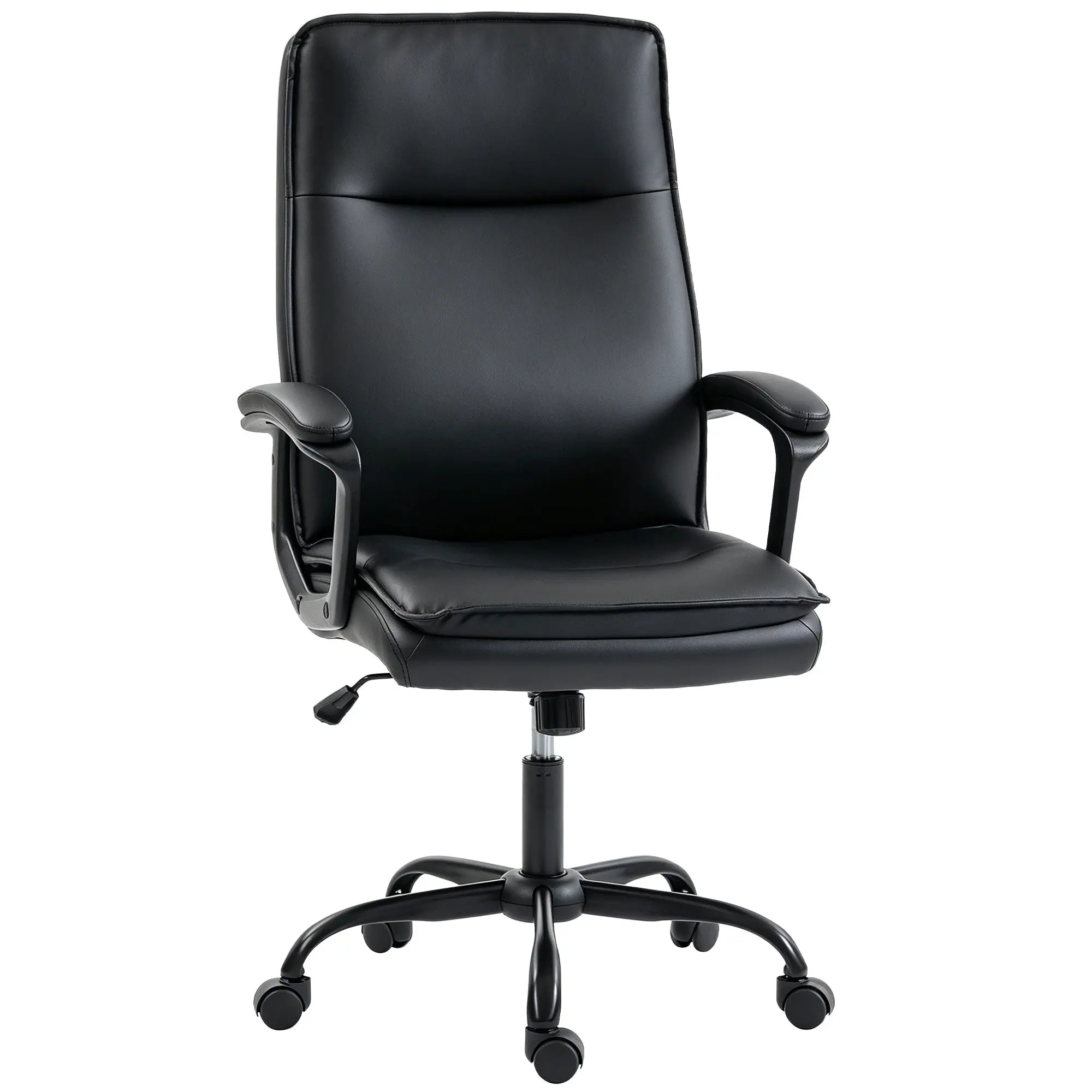 Ergonomic Office Chair, PU Upholstery, Adjustable Height, Tilt Function, High Back, Dual Cushioning, 360° Swivel for Computer Work, Black