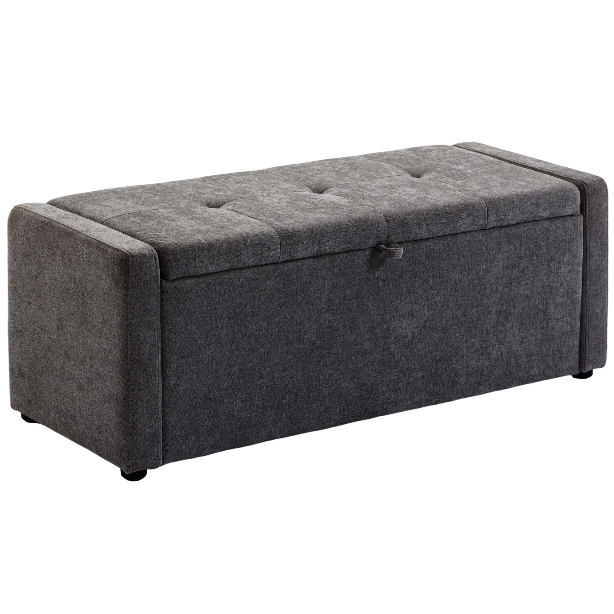 Storage Bench, Upholstered Linen-Effect Ottoman with Wide Comfortable Seat and Hidden Storage, 48" x 19" x 17" (122 x 48 x 44 cm), Dark Gray