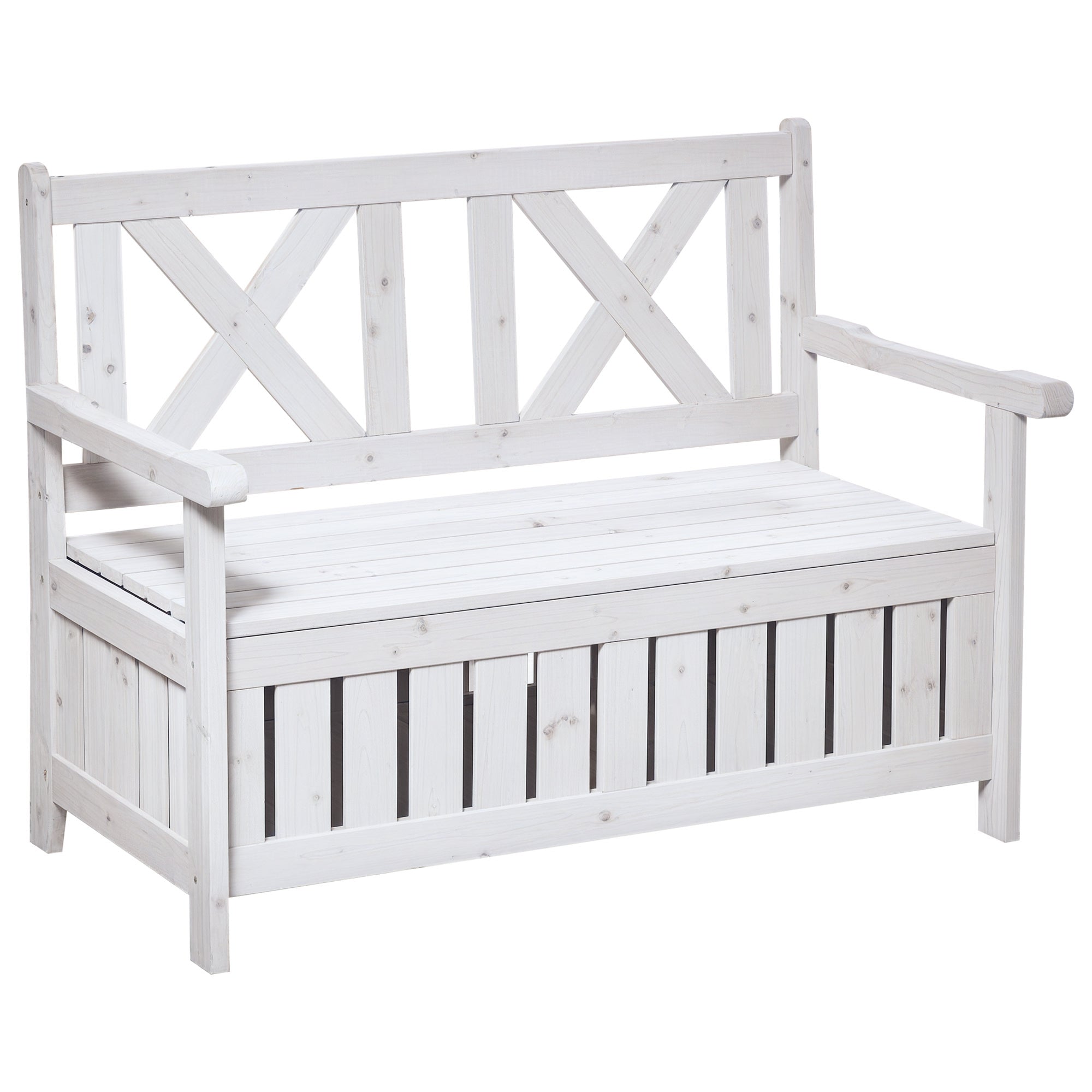 Storage Bench 2-Seater Garden Trunk Bench Cushion Trunk Storage White 115 x 61 x 85 cm