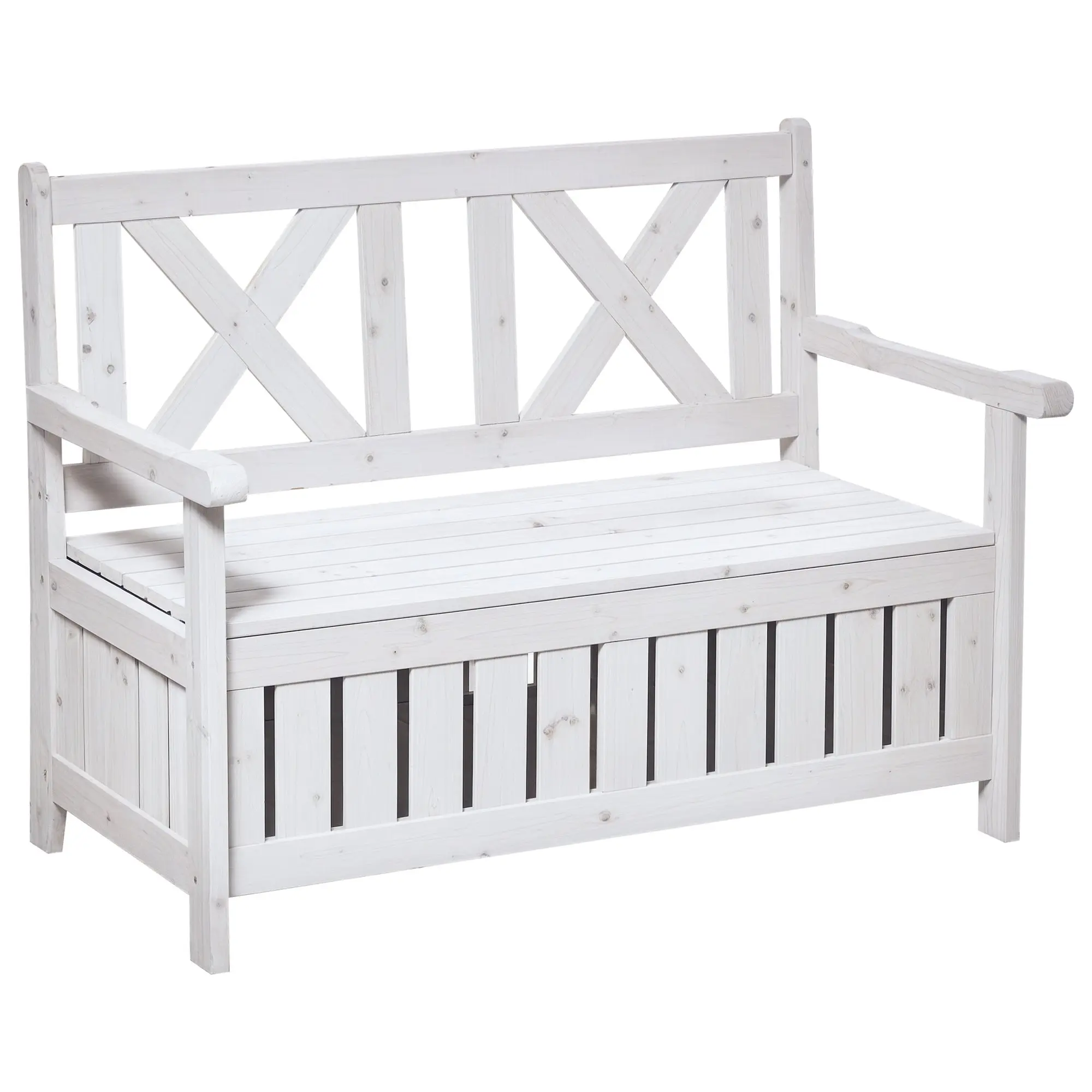 Storage Bench 2-Seater Garden Trunk Bench Cushion Trunk Storage White 115 x 61 x 85 cm