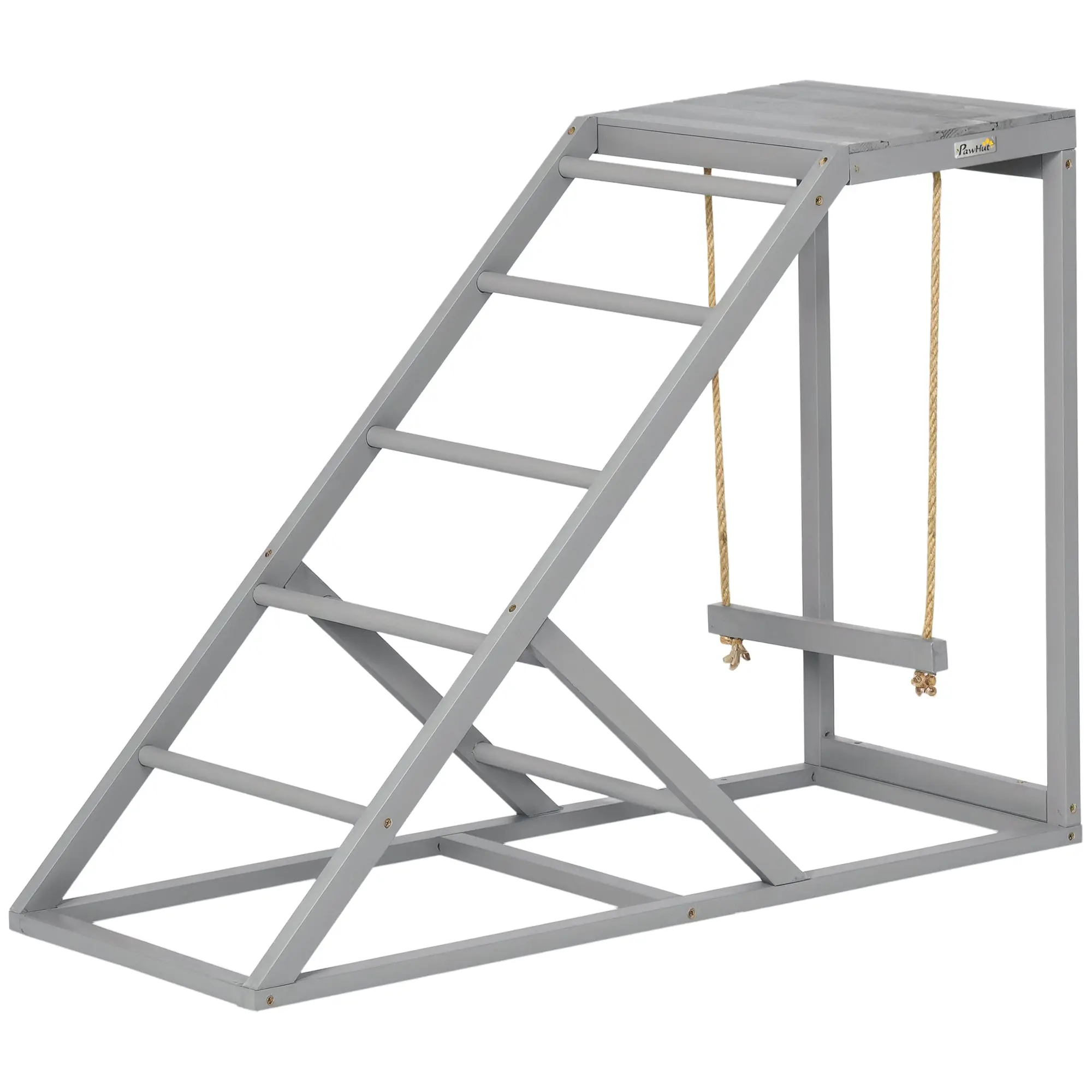 Wooden Chicken Perch & Playstand with Swing, Ladder & Platform — Natural-Style Chicken Roost, 37.8×15.7×27.9 in (96×40×71 cm), Gray