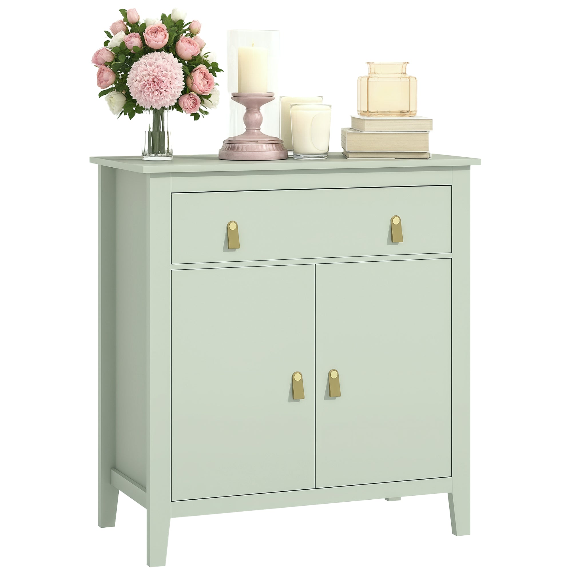 HOMCOM Sideboard mit Schublade und Doppeltür, verstellbares Fach, PU‑Griffe, modernes Buffet für Esszimmer & Küche, 80 x 40 x 90 cm, Hellgrün