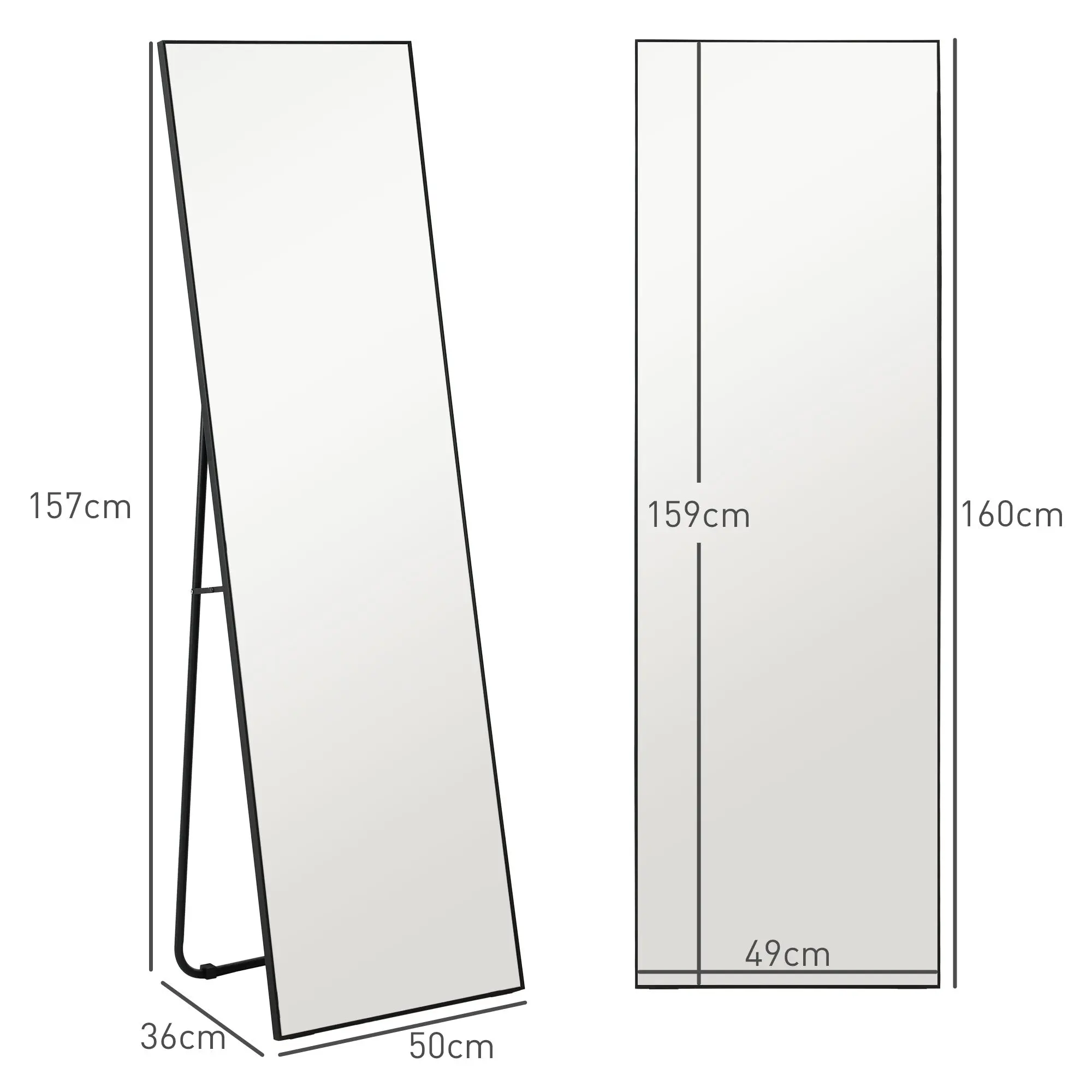 Grand Rectangular Full-Length Mirror, 50 x 160 cm - freestanding, wall-mounted, or leaning against the wall - for bedroom, living room, and dressing room, black