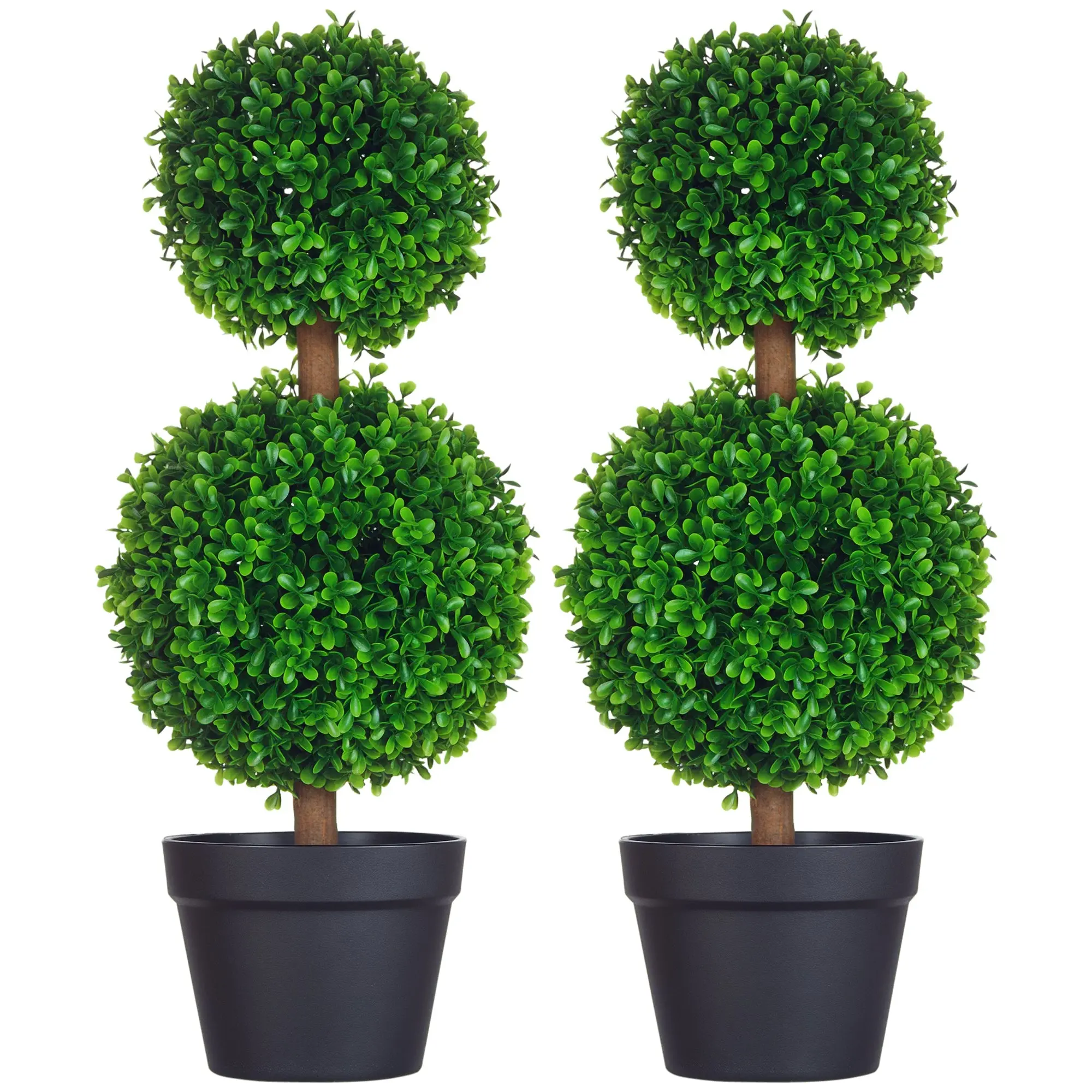 2-Pack Large Artificial Boxwood Tree 60 cm, UV Resistant Fake Plant, Plastic Artificial Plants in Pot, Artificial Tree, Fake Plant Looks Real for Living Room Bedroom Office Garden Decor Gift