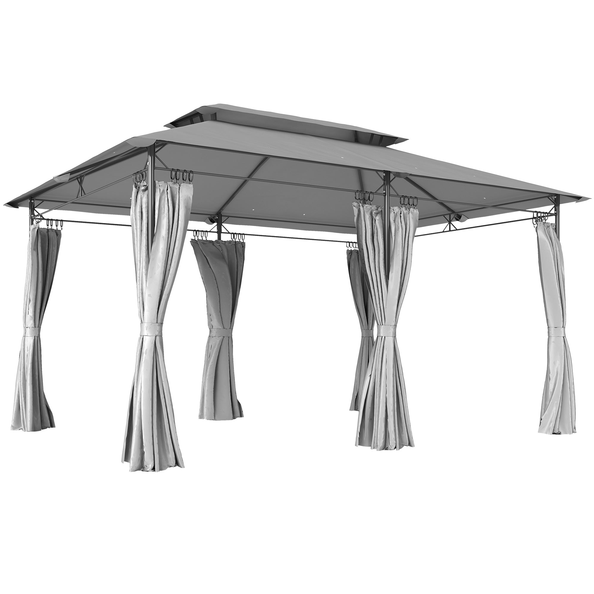 Pergola de Jardin Outsunny 4x3 m avec Double Toit et Murs Latéraux Résistants à l'Eau pour Terrasse Extérieure