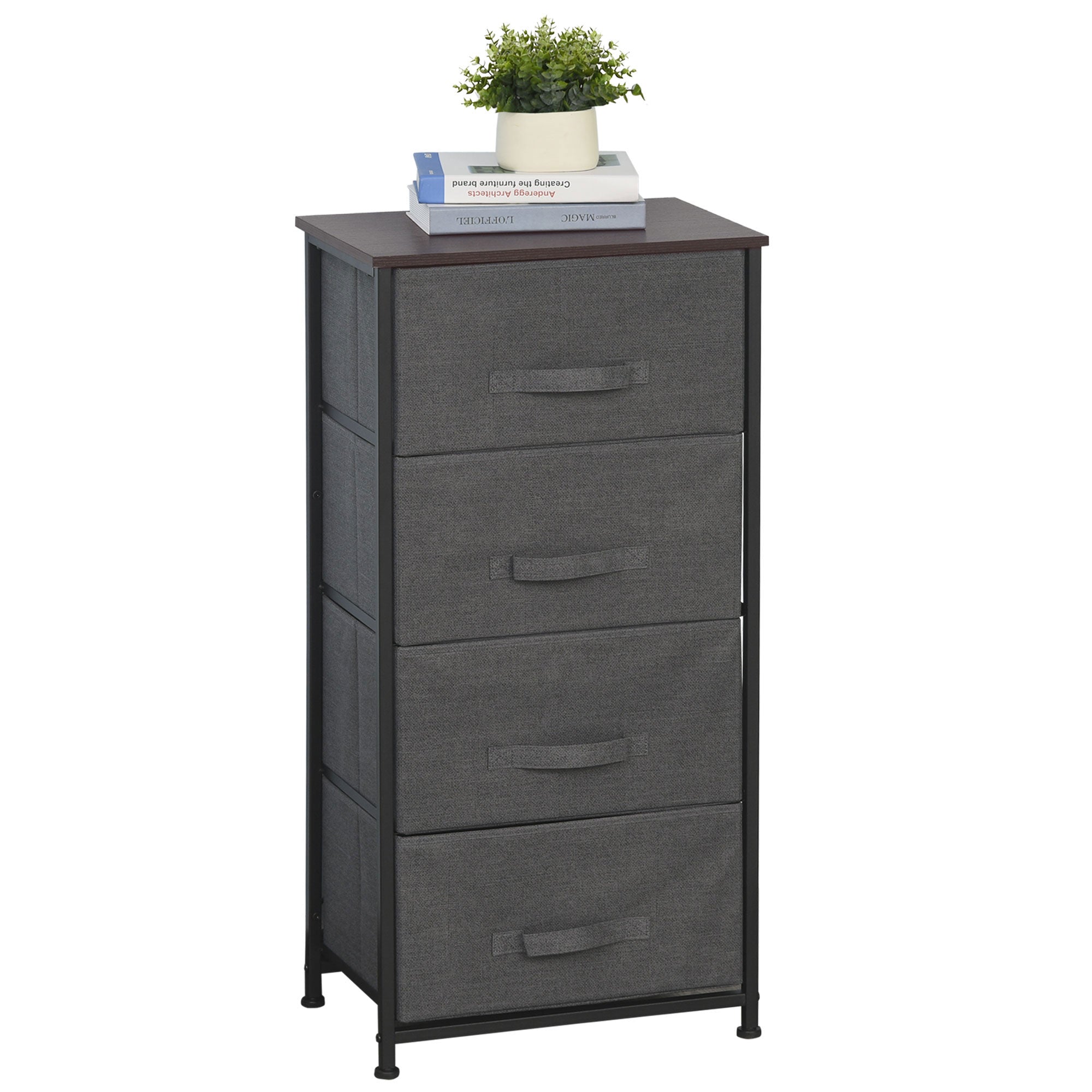 HOMCOM Textil Förvaringslådor med 4 Lådor - Chiffonier, dim. 45L x 30B x 92H cm, Grå Metallram