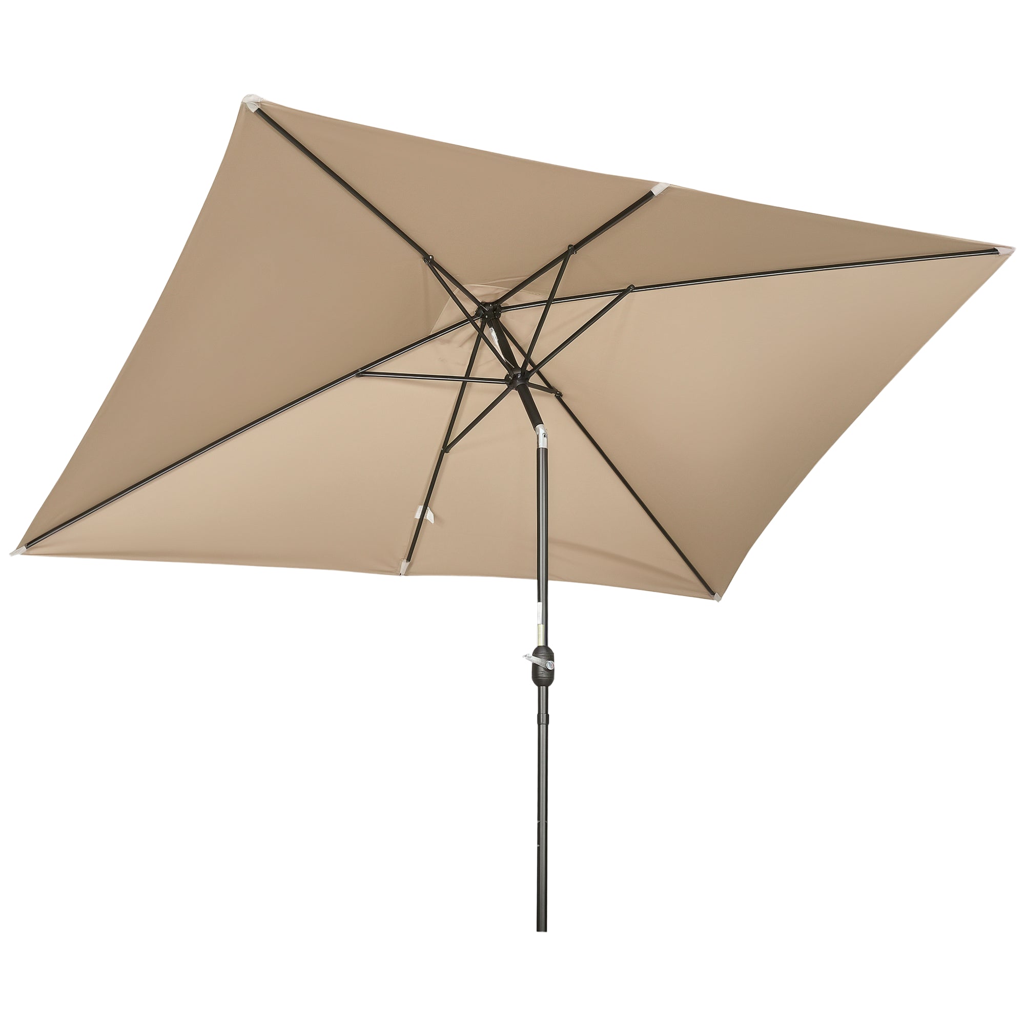Ομπρέλα Αλουμινίου Outsunny 200x300x253 εκ. Ορθογώνια Κήπου με Μανικέτι και Αποσπώμενο Πόλο για Βεράντα, Πισίνα, Πατάρι, Εξωτερικούς Χώρους Χακί