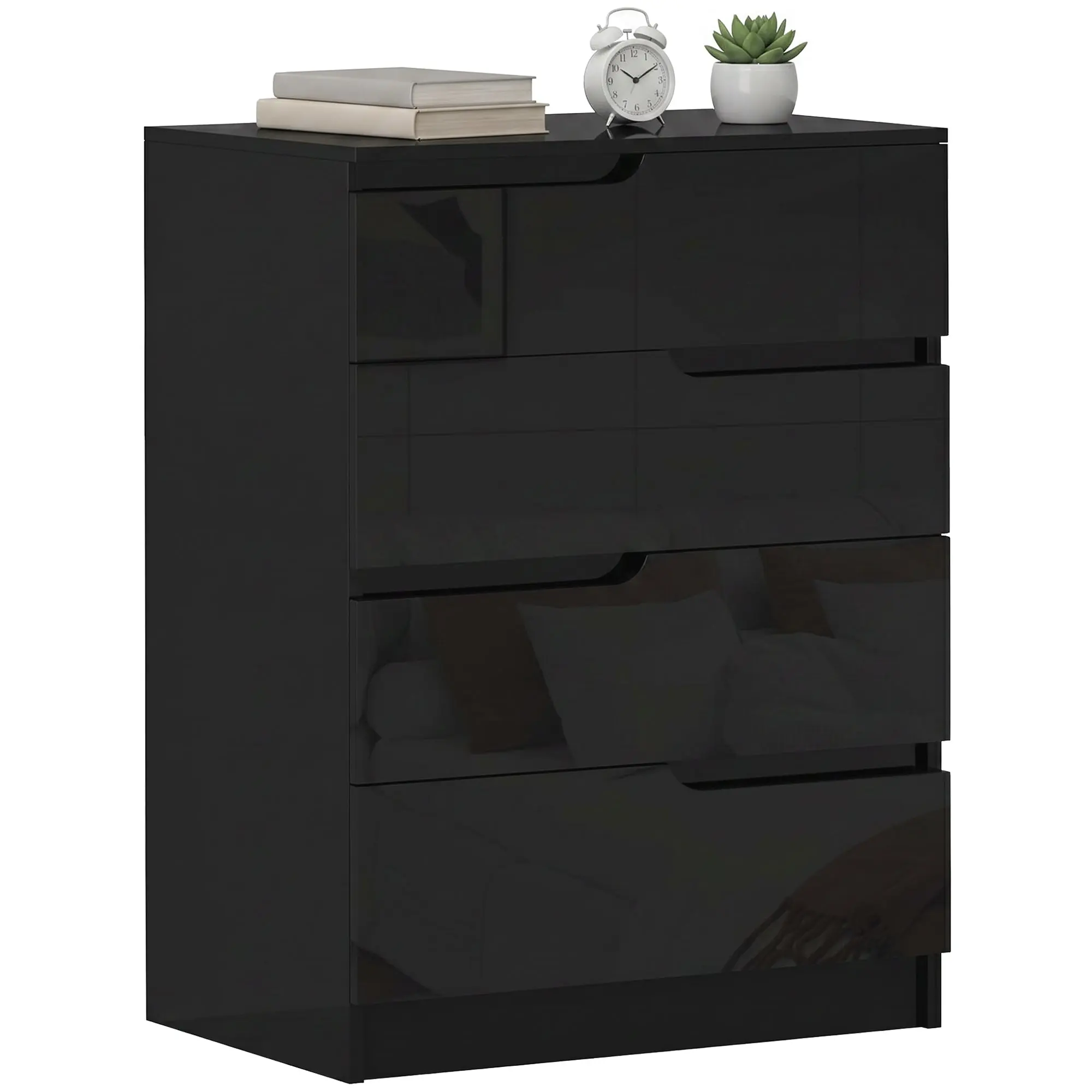 4-Drawer Dresser – Modern Space-Saving Chest for Bedroom, Hallway & Entry, 23.6 x 15.7 x 33.5 in (60 x 40 x 85 cm), High Gloss Black
