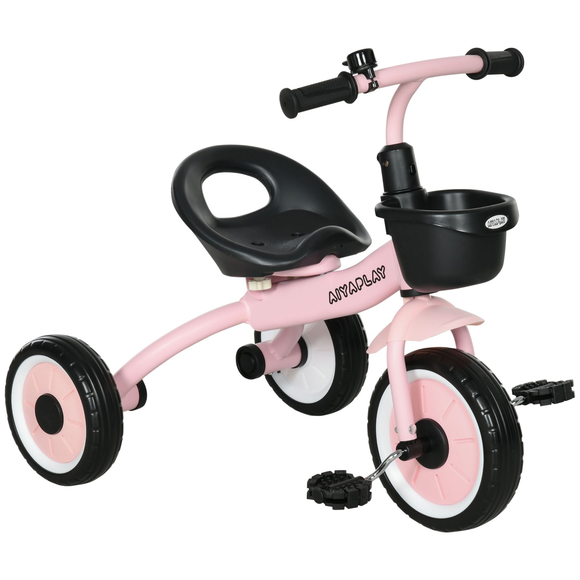 AIYAPLAY Dreirad, Kinderfahrrad mit verstellbarem Sitz, Balance Bike mit Fahrradkorb, Klingel, Pedalrad für Kinder von 2-5 Jahren, Metall, Rosa