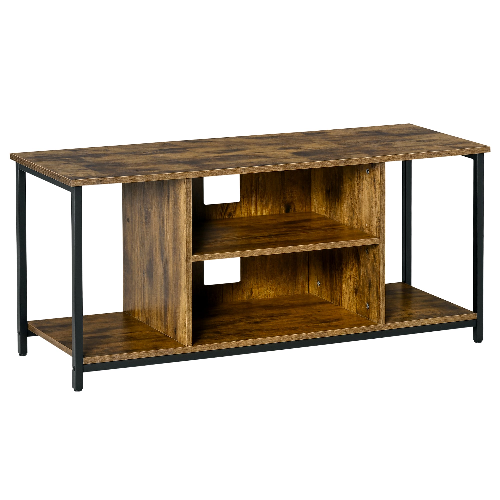 HOMCOM TV Állvány 55 hüvelykes TV-khez, Ipari Stílusú TV Konzol 4 Rekesszel, Állítható Polccal és Kábelkezeléssel 110x40x50 cm Rusztikus Barna