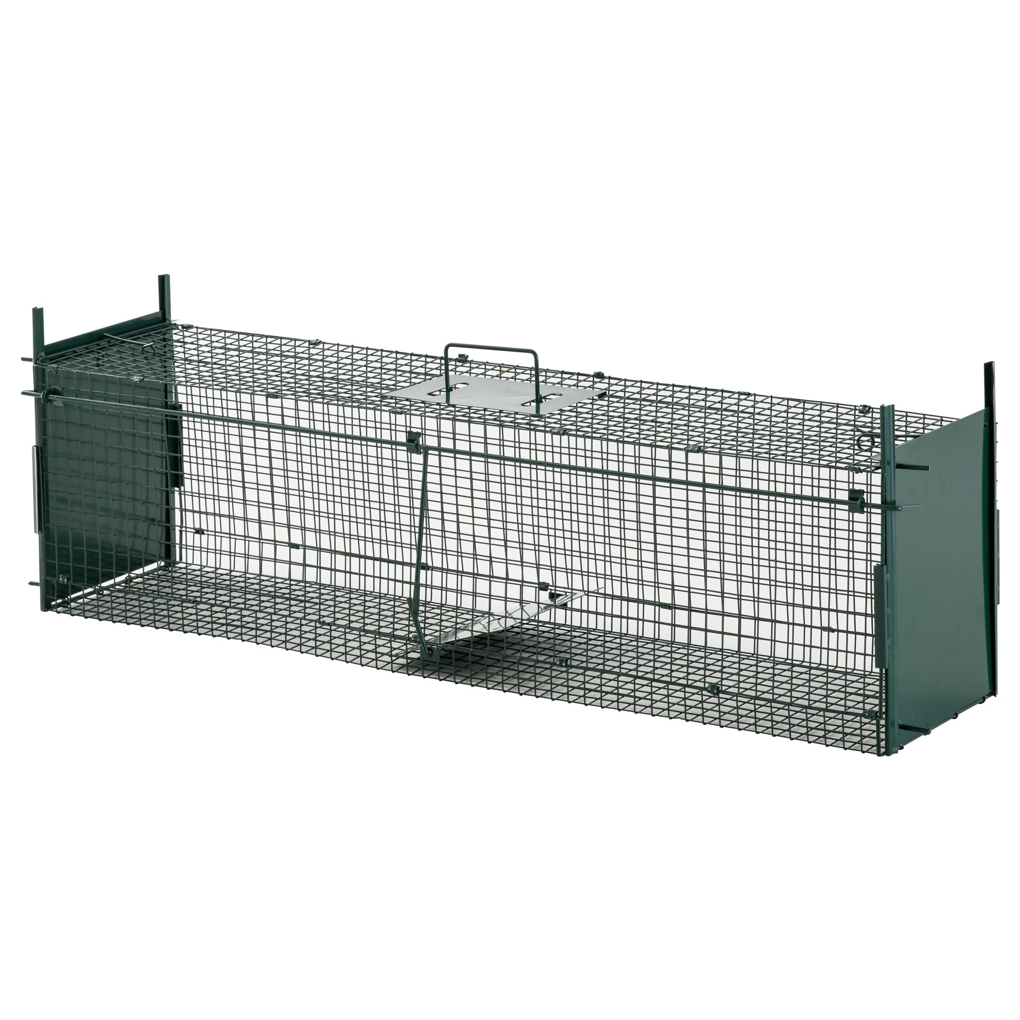 Cage de capture d'animaux vivants PawHut en métal avec 2 portes et poignée pour lapins, fouines et petits renards 100x25x28 cm Vert foncé
