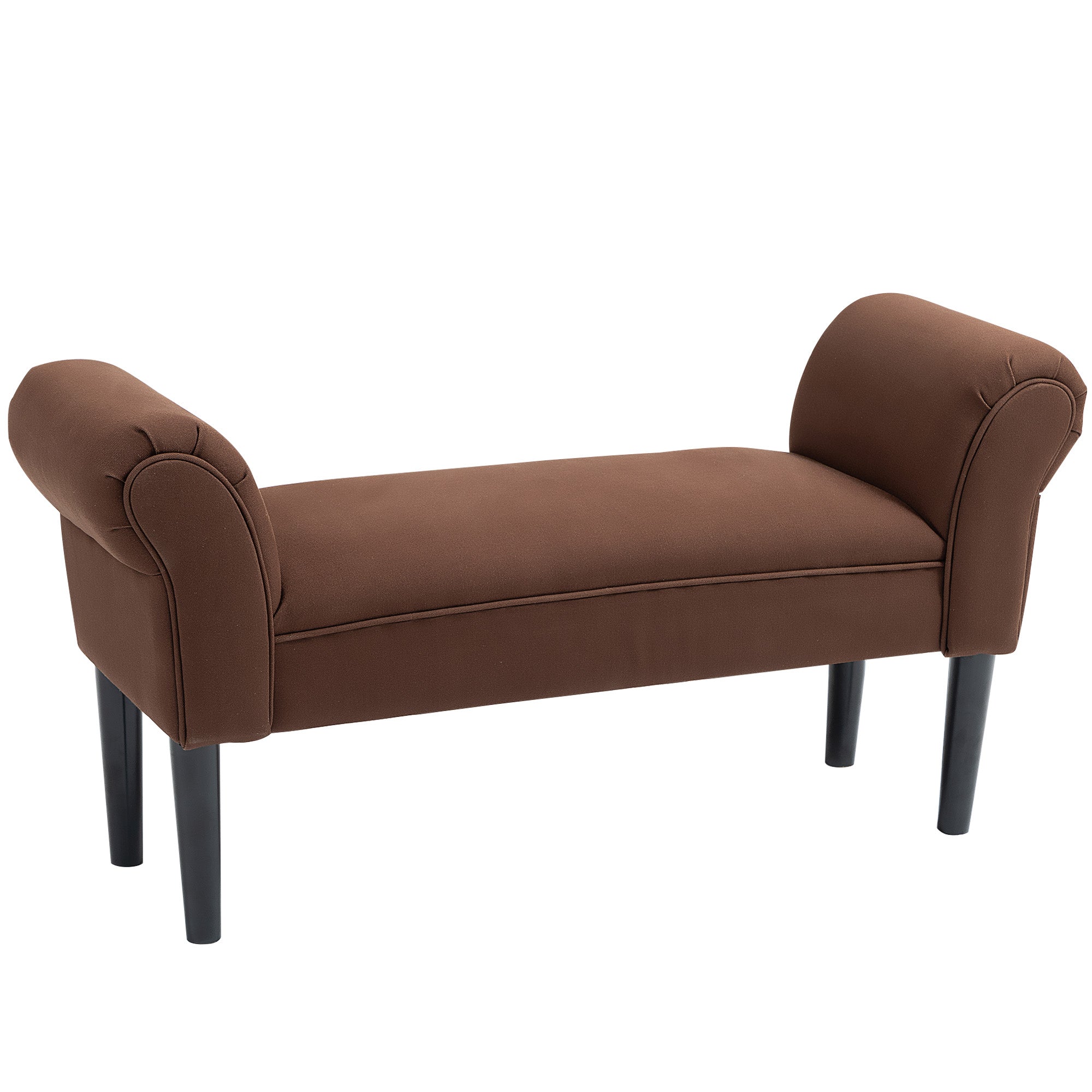 Entry Bench End of Bed Upholstered for Bedroom, Voile Fabric, Brown, 102 x 36 x 51 cm