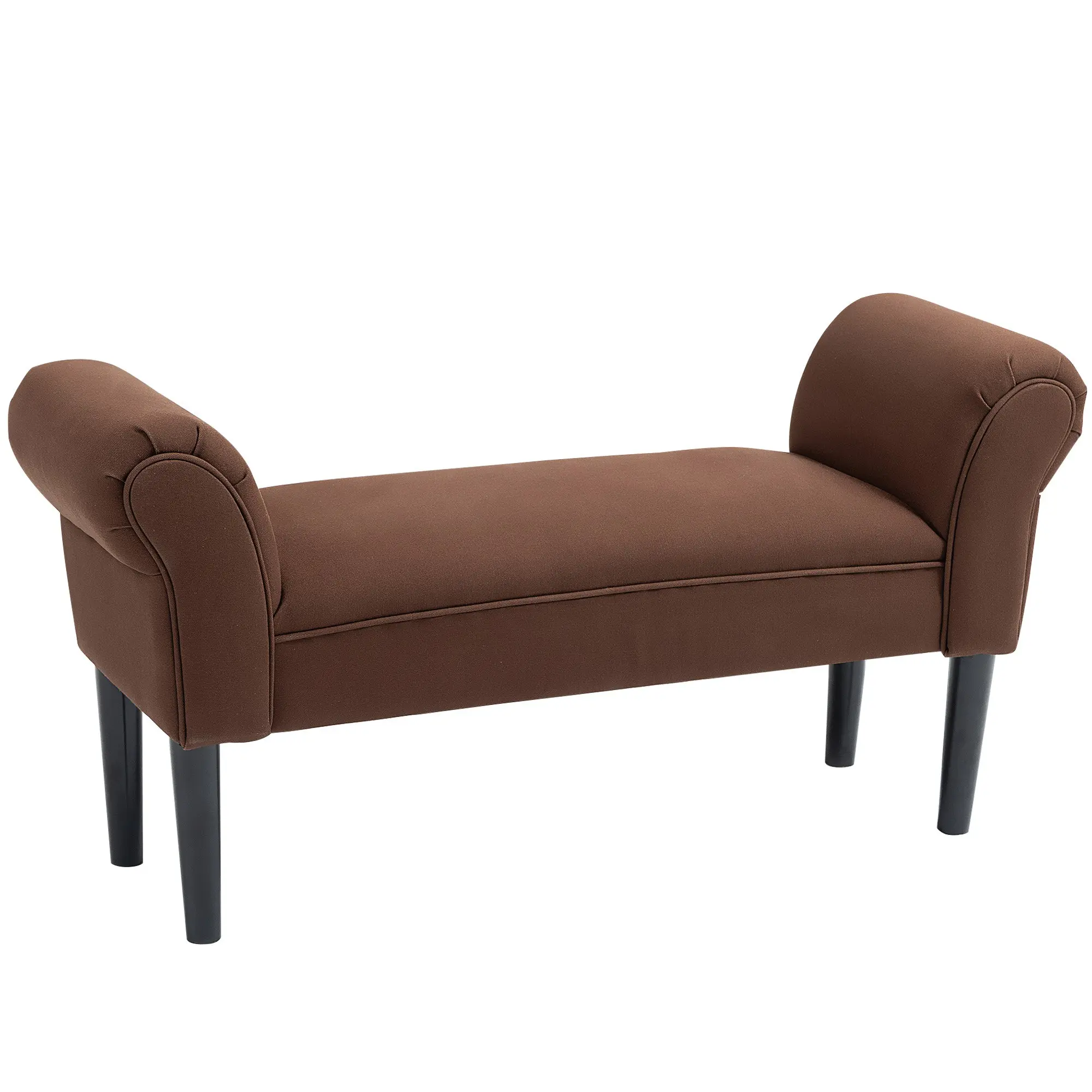 Entry Bench End of Bed Upholstered for Bedroom, Voile Fabric, Brown, 102 x 36 x 51 cm