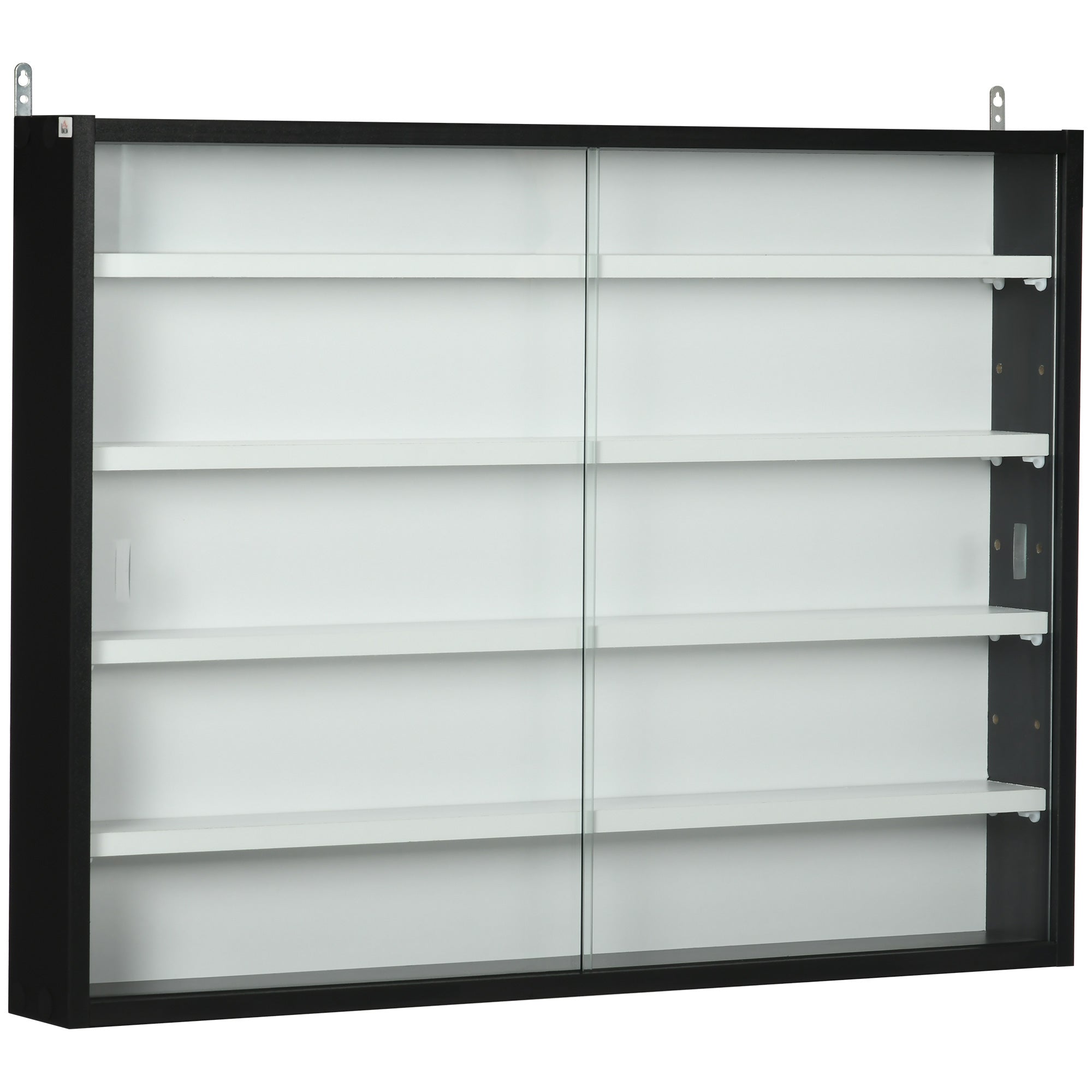 HOMCOM Seinale Paigaldatav Vitraažikapp Reguleeritavate Riiulitega ja 2 Liugklaasuksega Parfüümi ja Dekoratiivfiguuride Kogudele 80x9.5x60 cm Must ja Valge