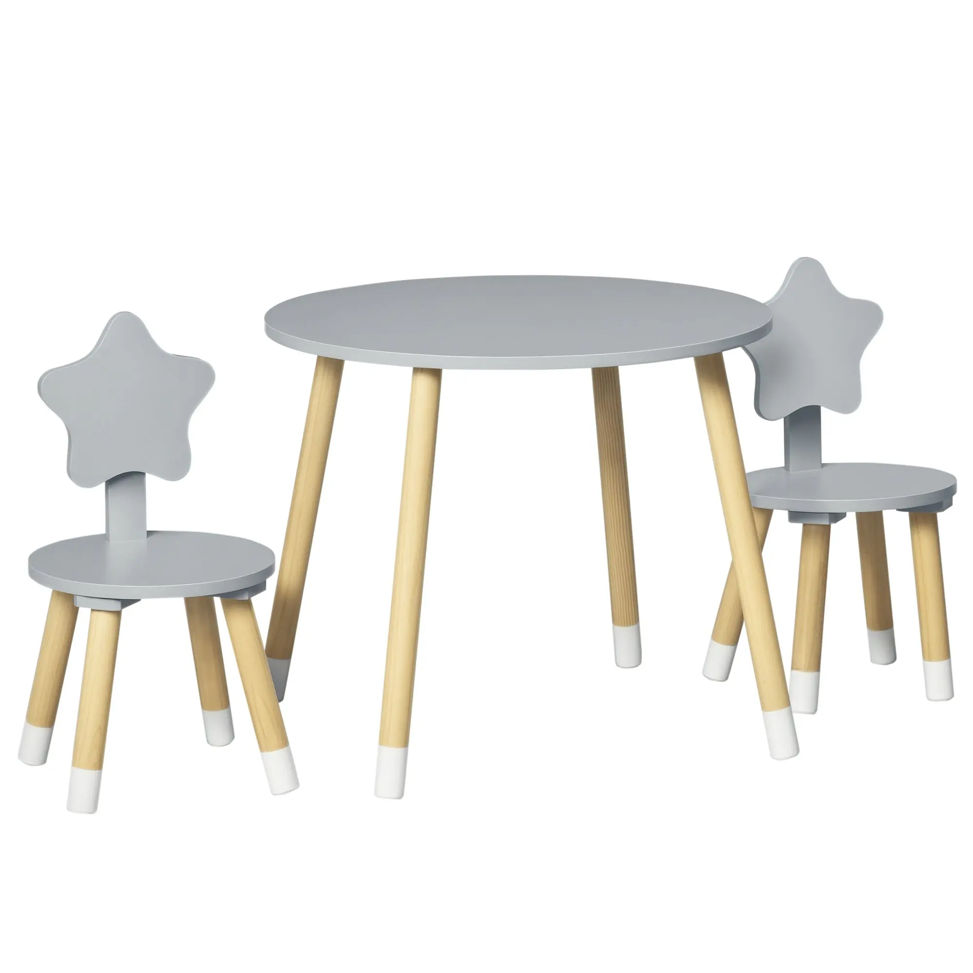 Kids' Wooden Table and 2 Chairs Set with Round Table ?59x50 cm and Chairs ?28x51 cm Children Furniture for Playroom Bedroom Gray