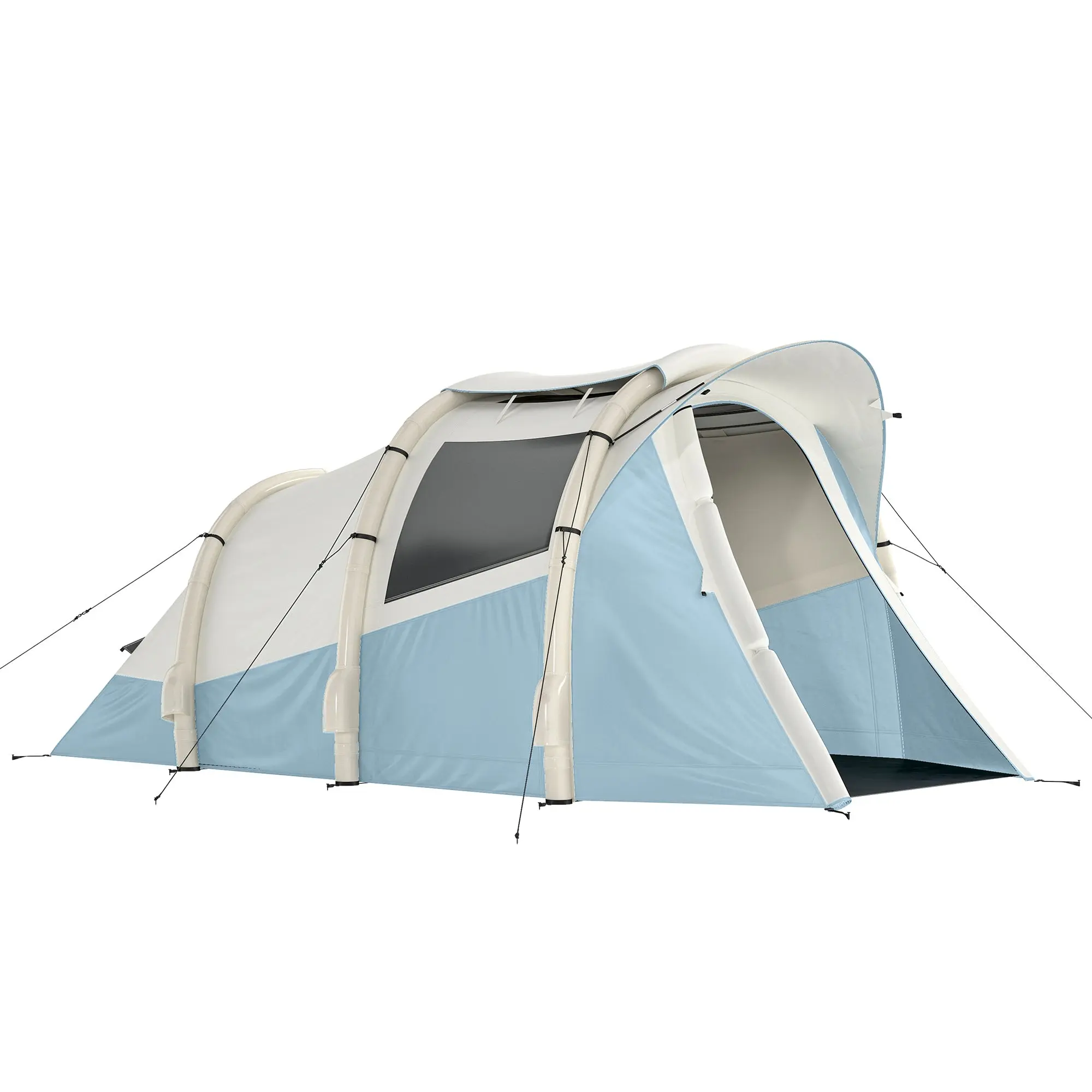 Inflatable Tunnel Glamping Tent for 2–3 People, 2 Rooms, Includes Pump, Door & Windows, 3-Season, Quick 5-Min Setup, 210D Oxford, 3,000 mm Waterproof – Light Blue