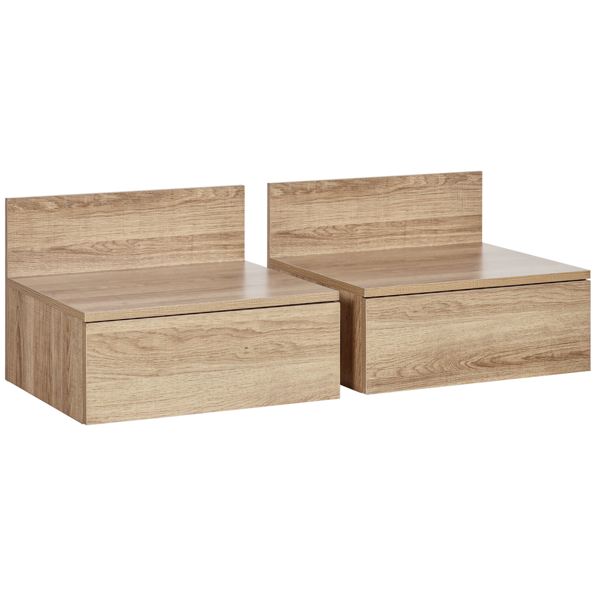 HOMCOM Set mit 2 Wand-Nachttischen mit Schublade für Schlafzimmer und Wohnzimmer 43x36,5x30,5 cm Natur