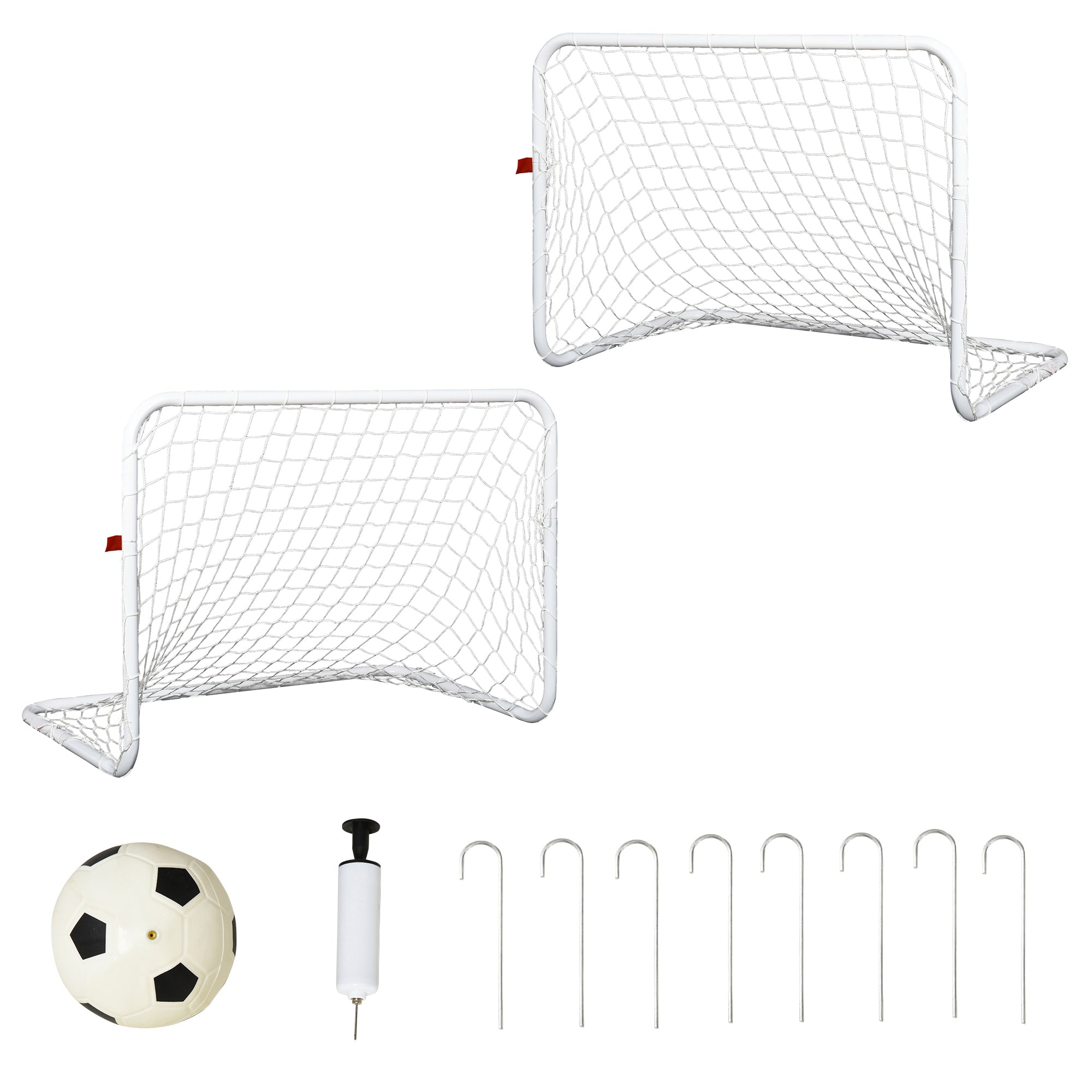 HOMCOM Ensemble de 2 Buts de Football avec Filet et Ballon pour Enfants et Adultes Jouet de Sport en Plein Air Acier et Polyester 78x46x56 cm Blanc