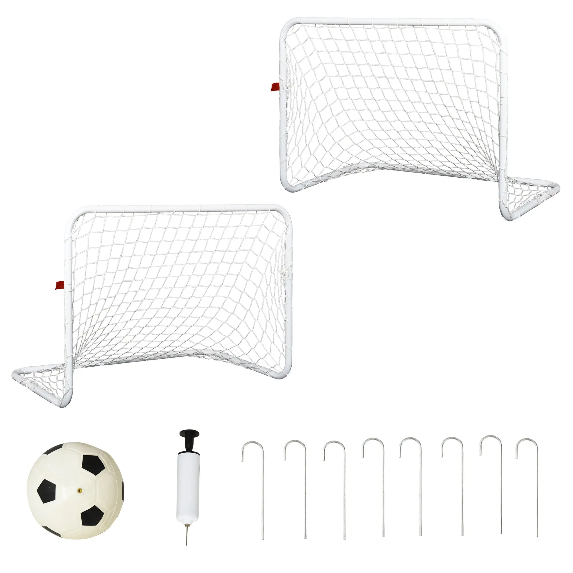 Set of 2 Soccer Goals with Net and Ball for Kids and Adults Outdoor Sports Toy Steel and Polyester 78x46x56 cm White