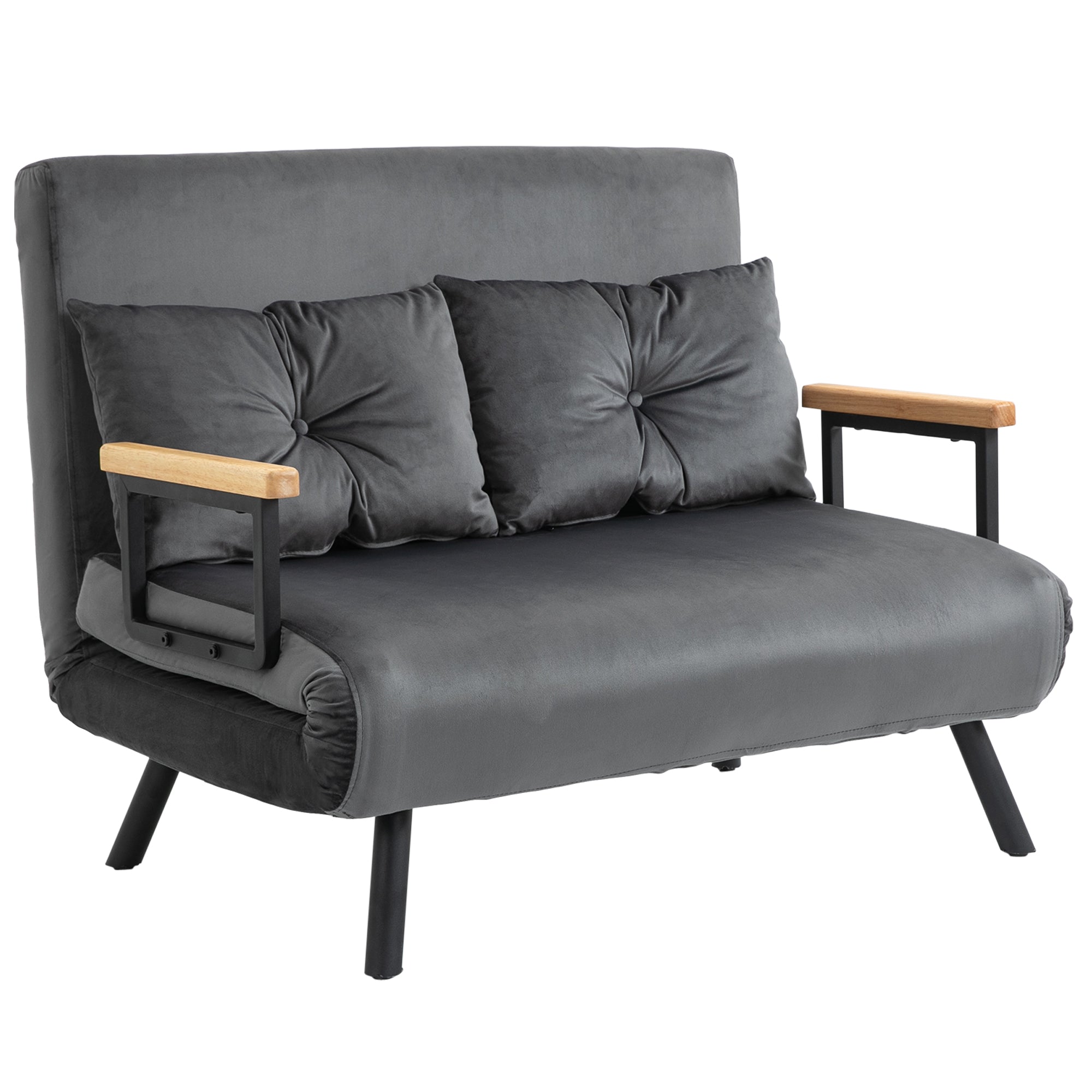 HOMCOM Sängsoffa, Utrullningsbar Säng med Sängfunktion, Reclinerfåtölj med Ryggkudde, Klädd Soffa med Justerbart Ryggstöd, Sammet, 102B x 73D x 81H cm, Mörkgrå