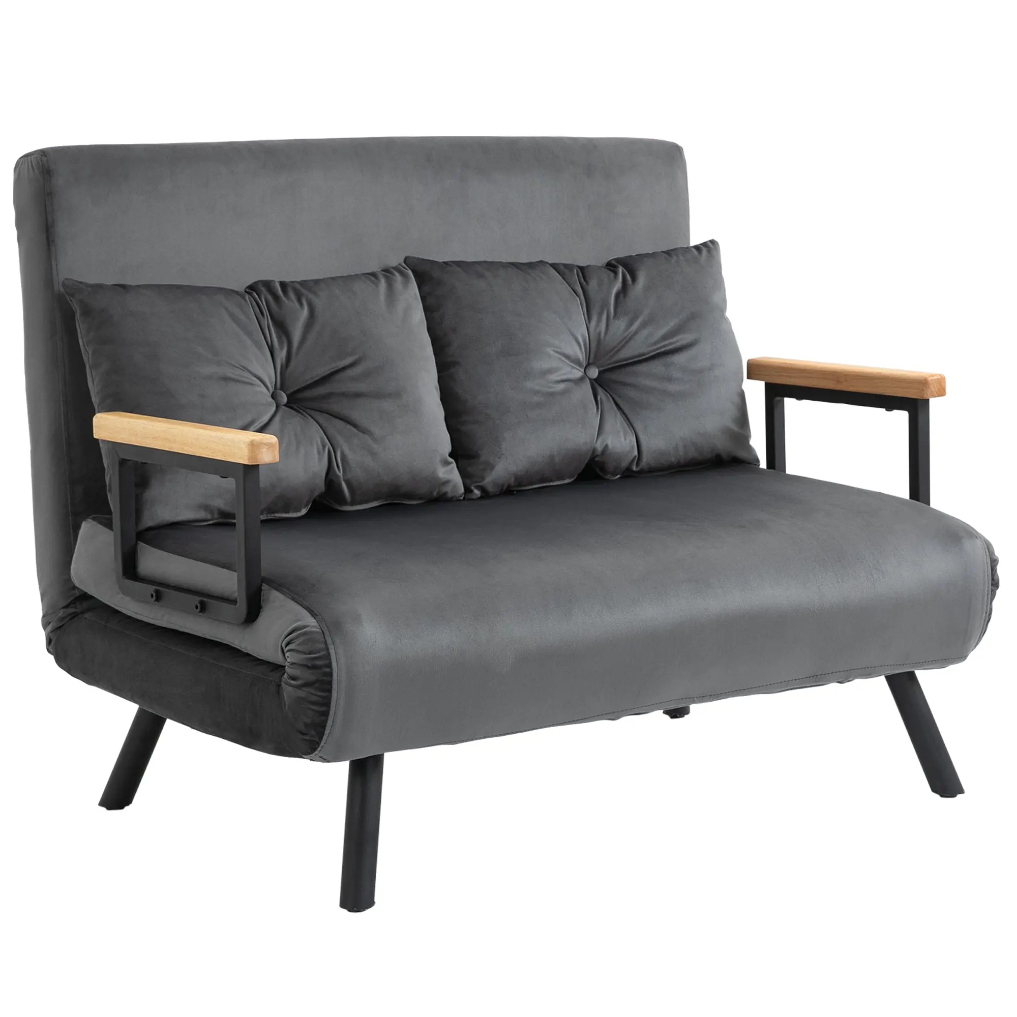 Sleeper Sofa, Fold-Out Bed with Bed Function, Recliner Chair with Back Cushion, Upholstered Sofa with Adjustable Backrest, Velvet Look, 102W x 73D x 81H cm, Dark Gray