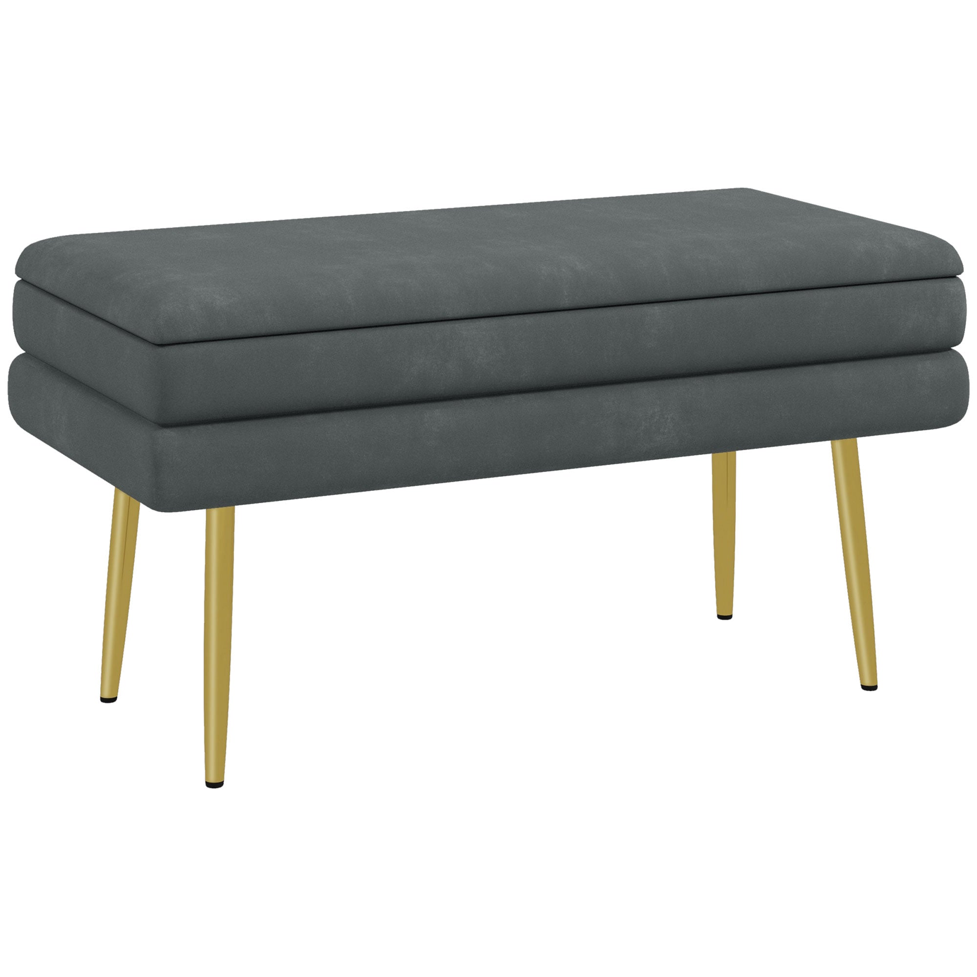 HOMCOM Párnázott Tárolópad, Velúrhatású, Fém Lábakkal, Tárolópad Nappaliba, Hálószobába, Előszobába, Szürke, 79,5 x 37,5 x 43 cm