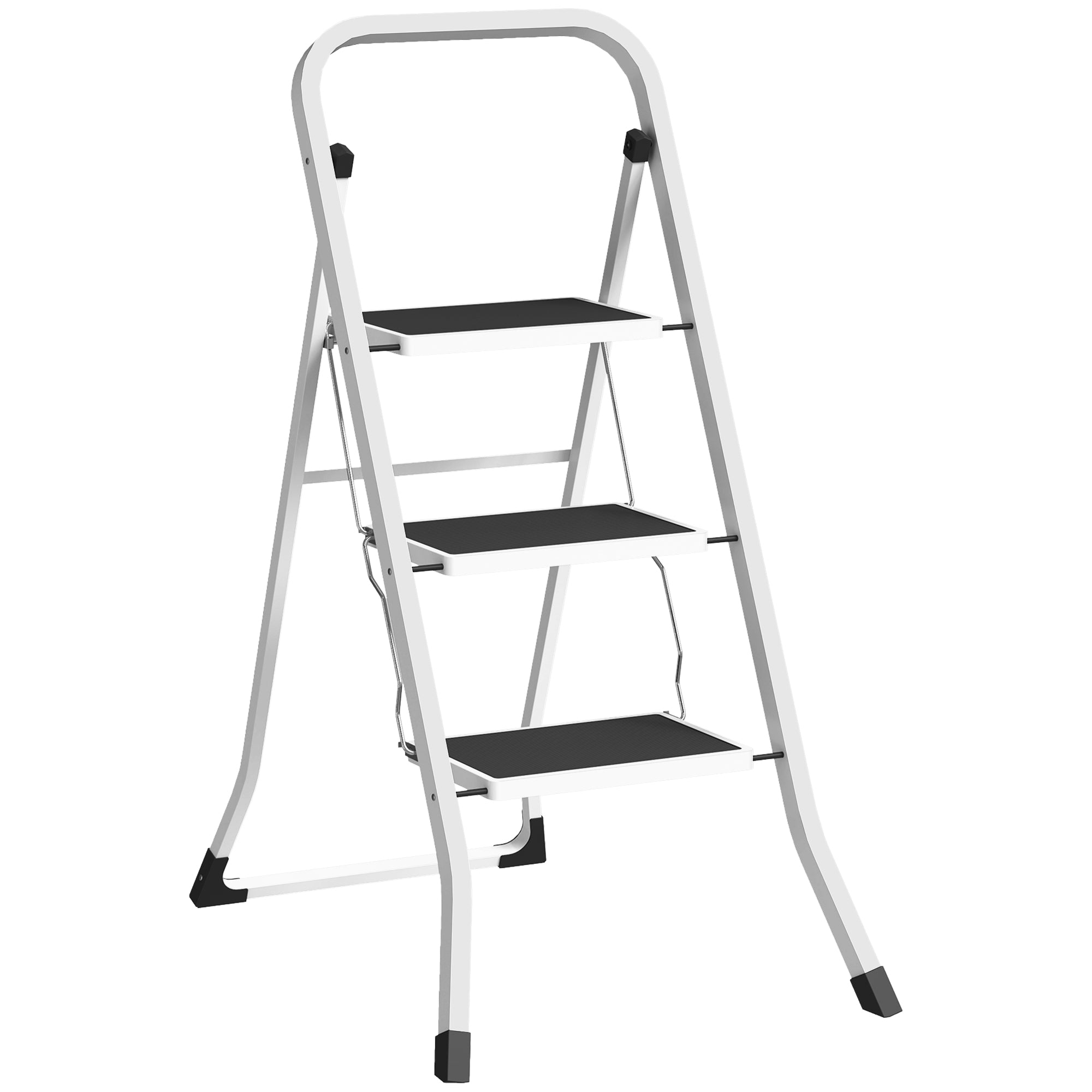 Échelle pliable HOMCOM 3 marches - Échelle type ciseaux charge jusqu'à 150 kg avec pédale antidérapante, facile à ranger et à transporter pour la maison, la cuisine, le bureau - Blanc
