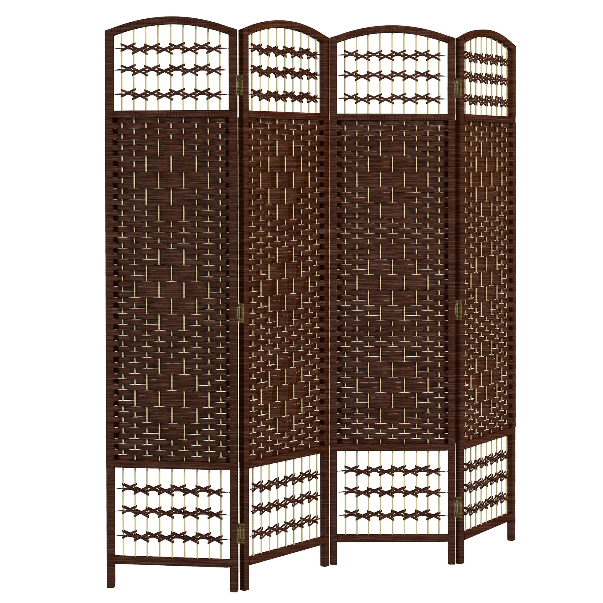 4-Panel Folding Wood Room Divider, 63 x 67 in, Brown