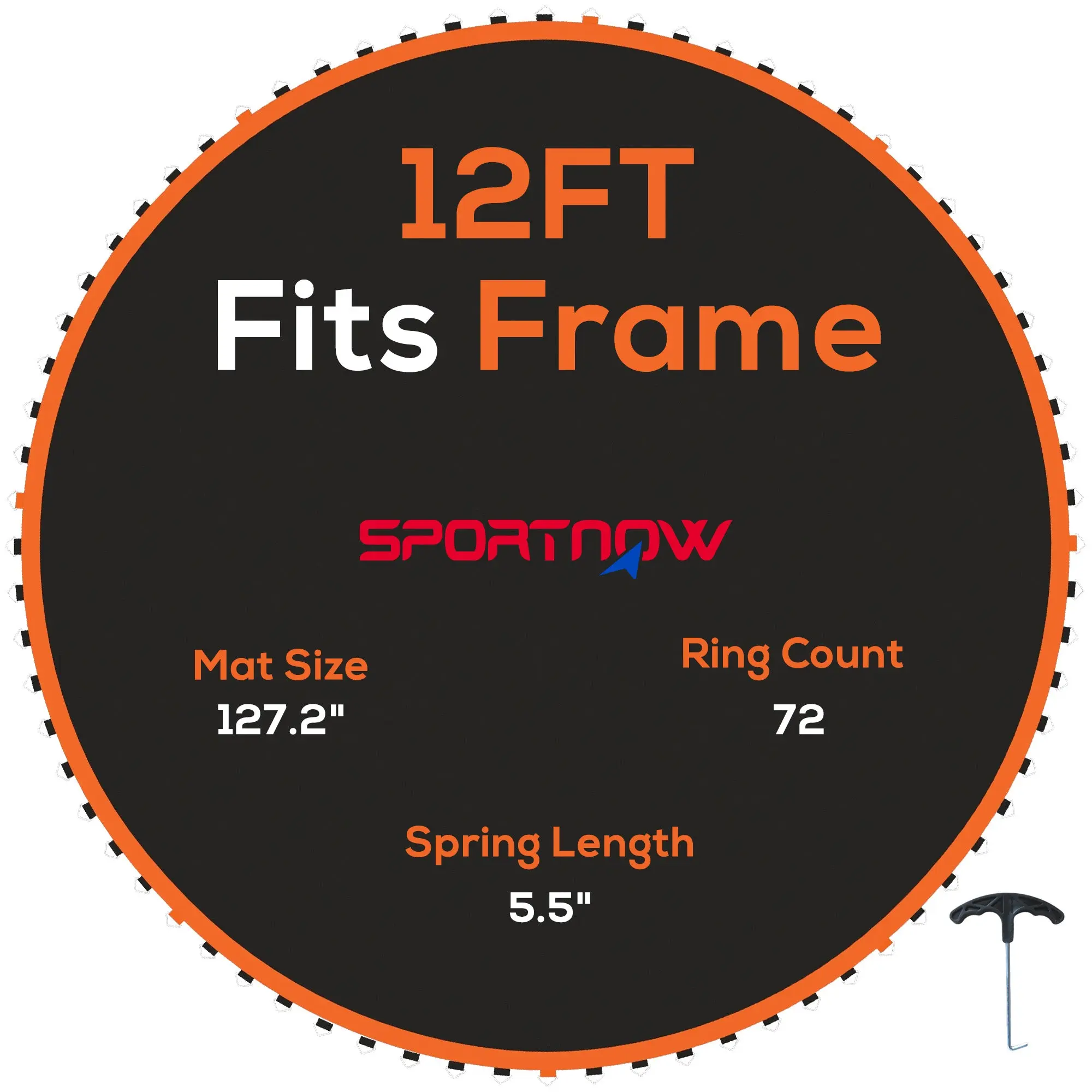 SPORTNOW Trampoline Jumping Mat Bounce Cloth for Trampolines ? 366 cm, 72 Eyelets and 140mm Spring Length 8-Fold Seam UV-Resistant Jump Cloth 120 kg Load Capacity incl. Spring Tensioner Jump mat Spare Part