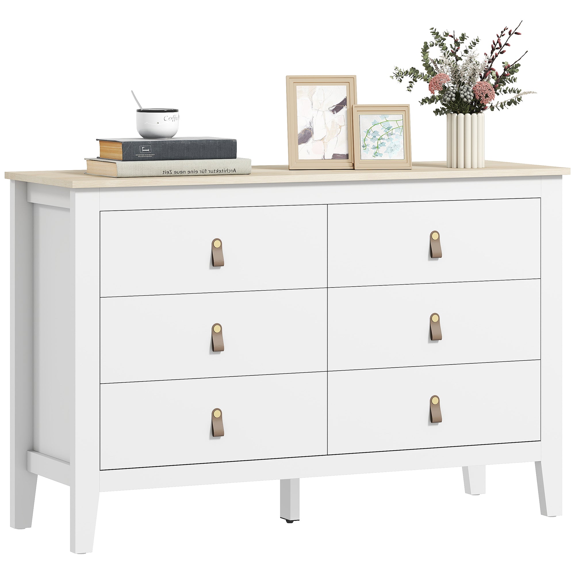 HOMCOM Komoda s 6 zásuvkami do ložnice s PU úchyty 120x40x78 cm Bílá