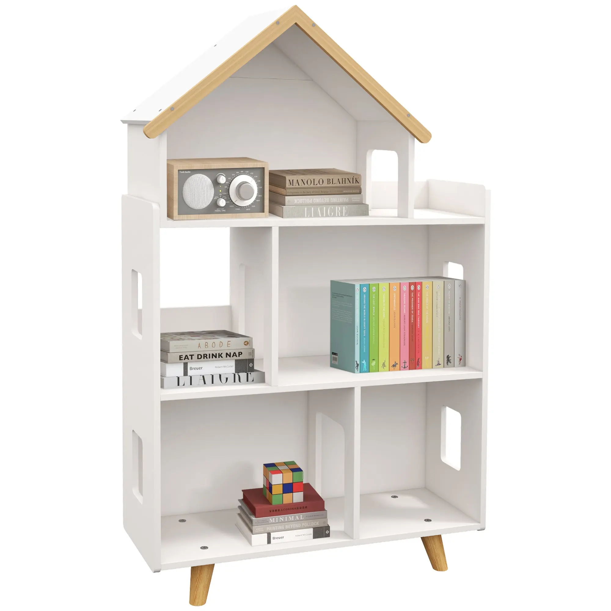 ZONEKIZ Children's Toy Shelf Organizer with 3 Levels and 1 Roof Load 50 kg for Playroom Nursery 65x25x108.5 cm White