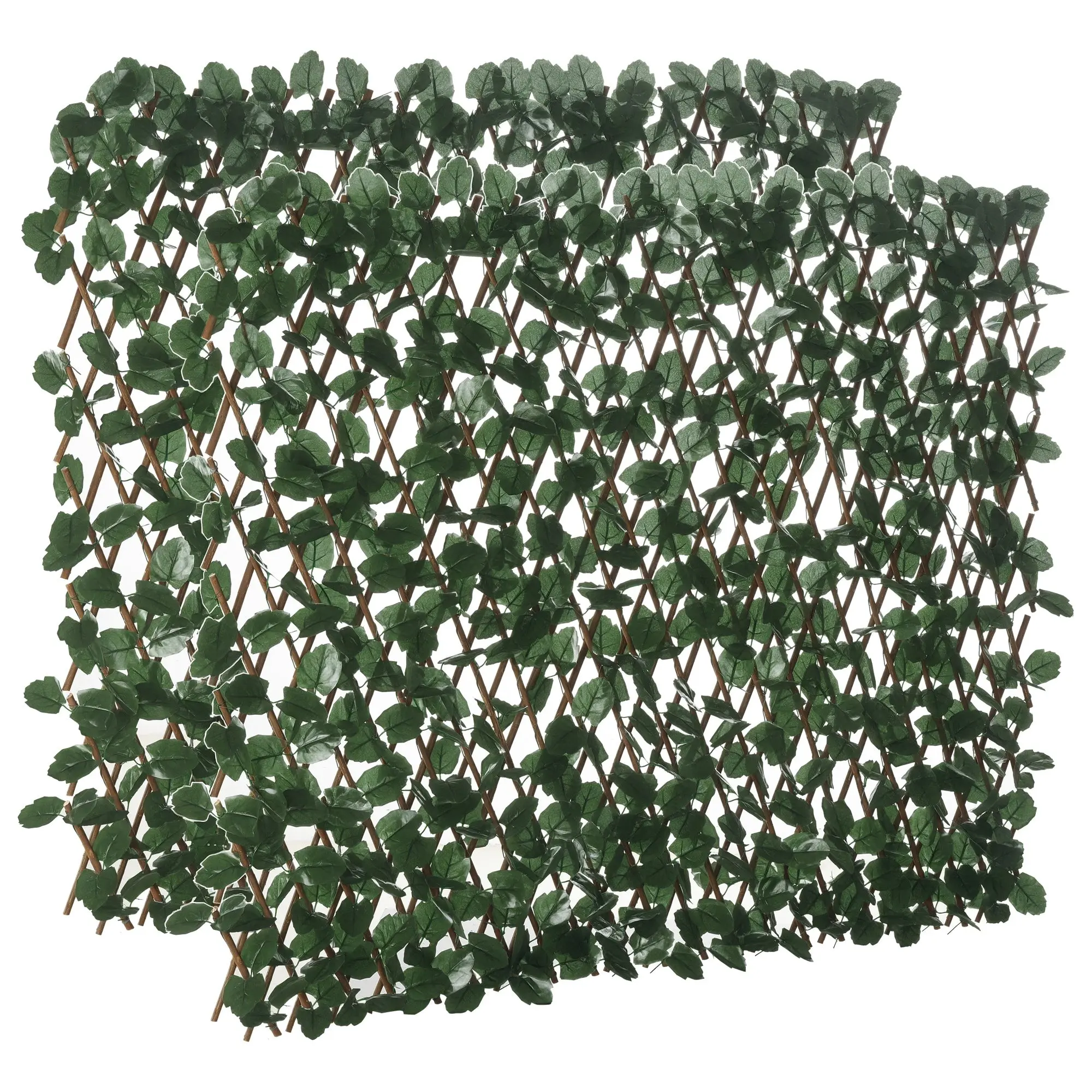 Expandable 2-Piece Trellis Fence with Artificial Leaves 295x70 cm Wicker Extendable Lattice Privacy Screen for Garden Green