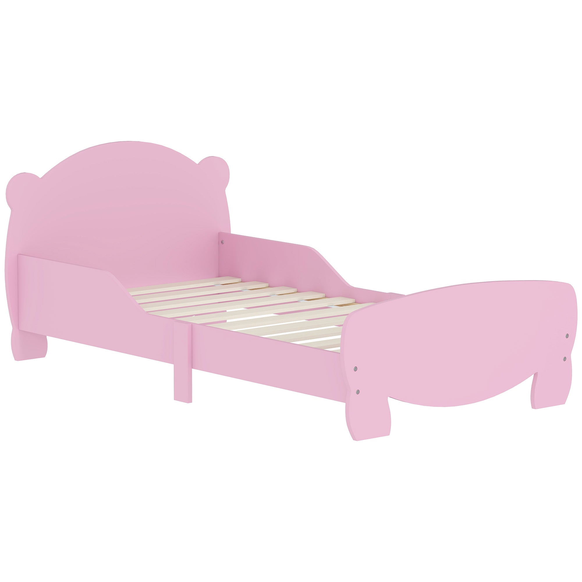 AIYAPLAY Montessori Barnsäng 3-6 år, 140x70 cm Enkel Barnsäng med Fallskyddsramar och Bärformad Träram för Barnrum, Rosa