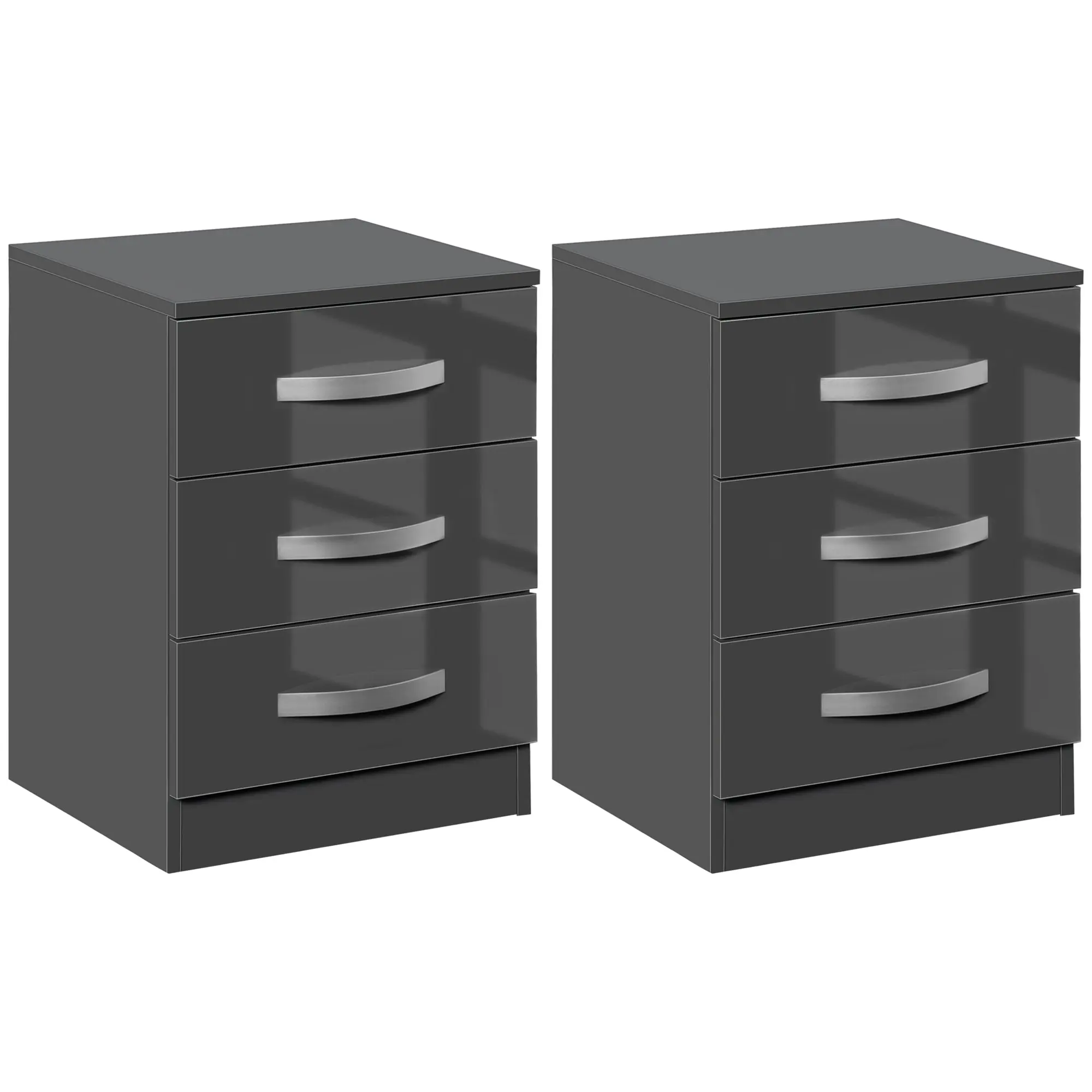 Bedside Table Modern, Set of 2 with 3 Drawers for Bedroom and Living Room made of MDF, 40x36x56cm, Gray