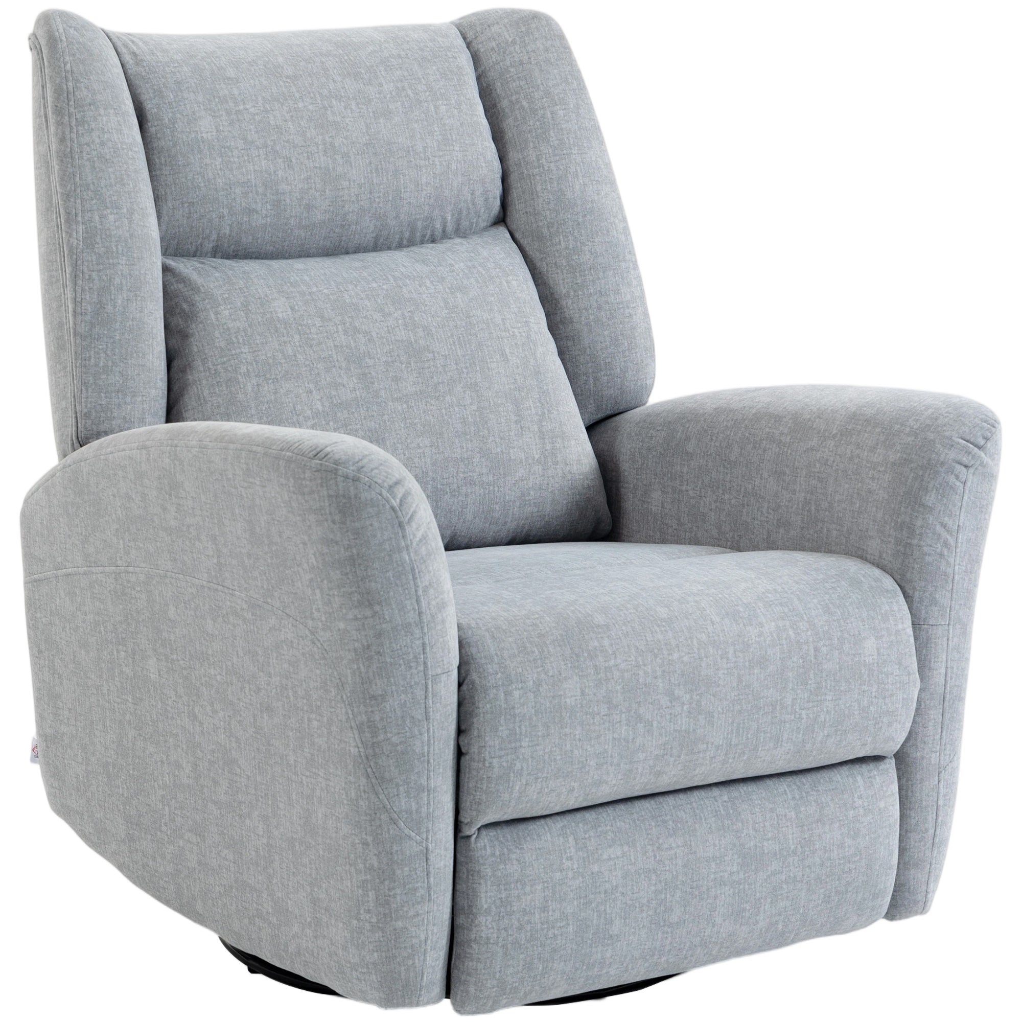 Кресло-реклайнер HOMCOM с поставка за крака – въртене, люлеене и наклон 135°, широко и дълбоко седало, антинадраскваща материя, светлосиво