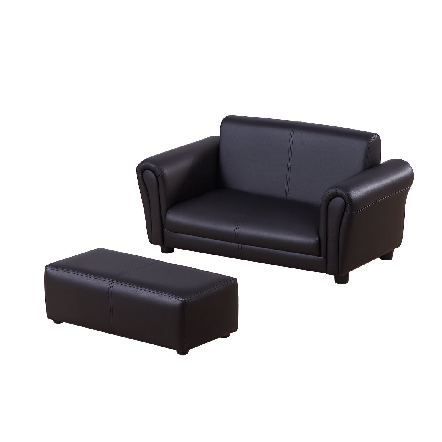 HOMCOM Kinderstuhl mit Fußablage, Kinder-Couch mit Hocker, Kindersofa, Sessel, Schwarz, 83 x 42 x 41 cm