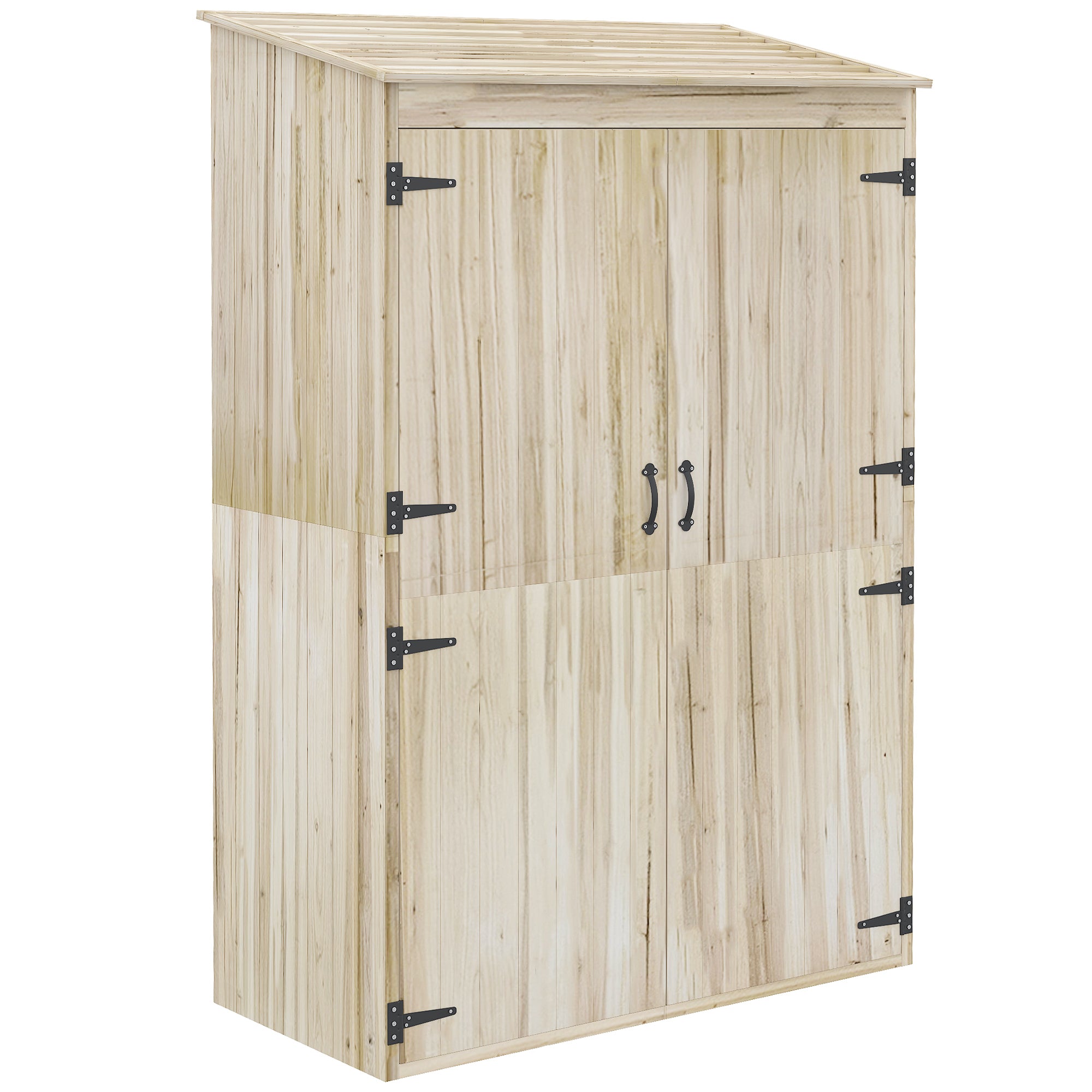 Wooden Garden Storage Shed Cabinet with Shelves, Outdoor Tool Storage Cabinet with Double Doors Sloping Roof for Garden Patio Balcony 120x57x183cm