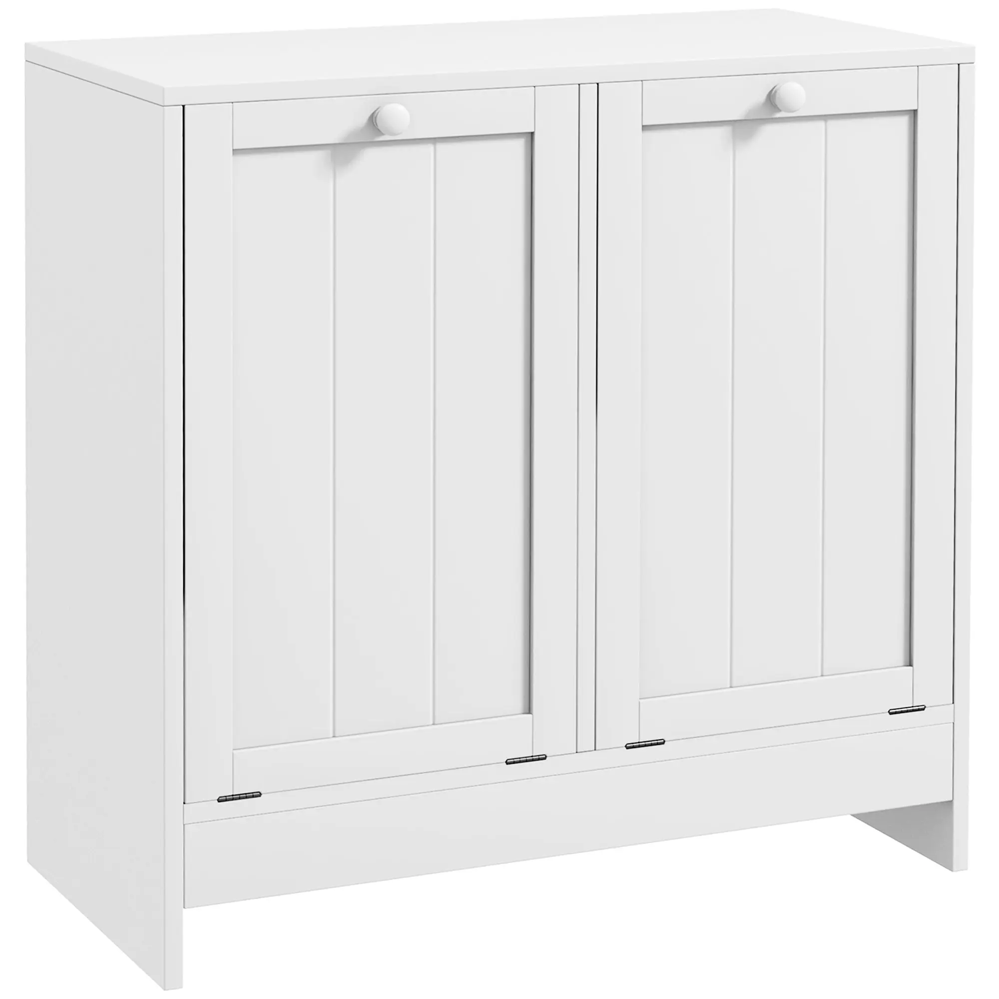 Portable Laundry Hamper with 2 Flip-Top Compartments, Wooden Bathroom Storage for Laundry, 66x33x68cm, White