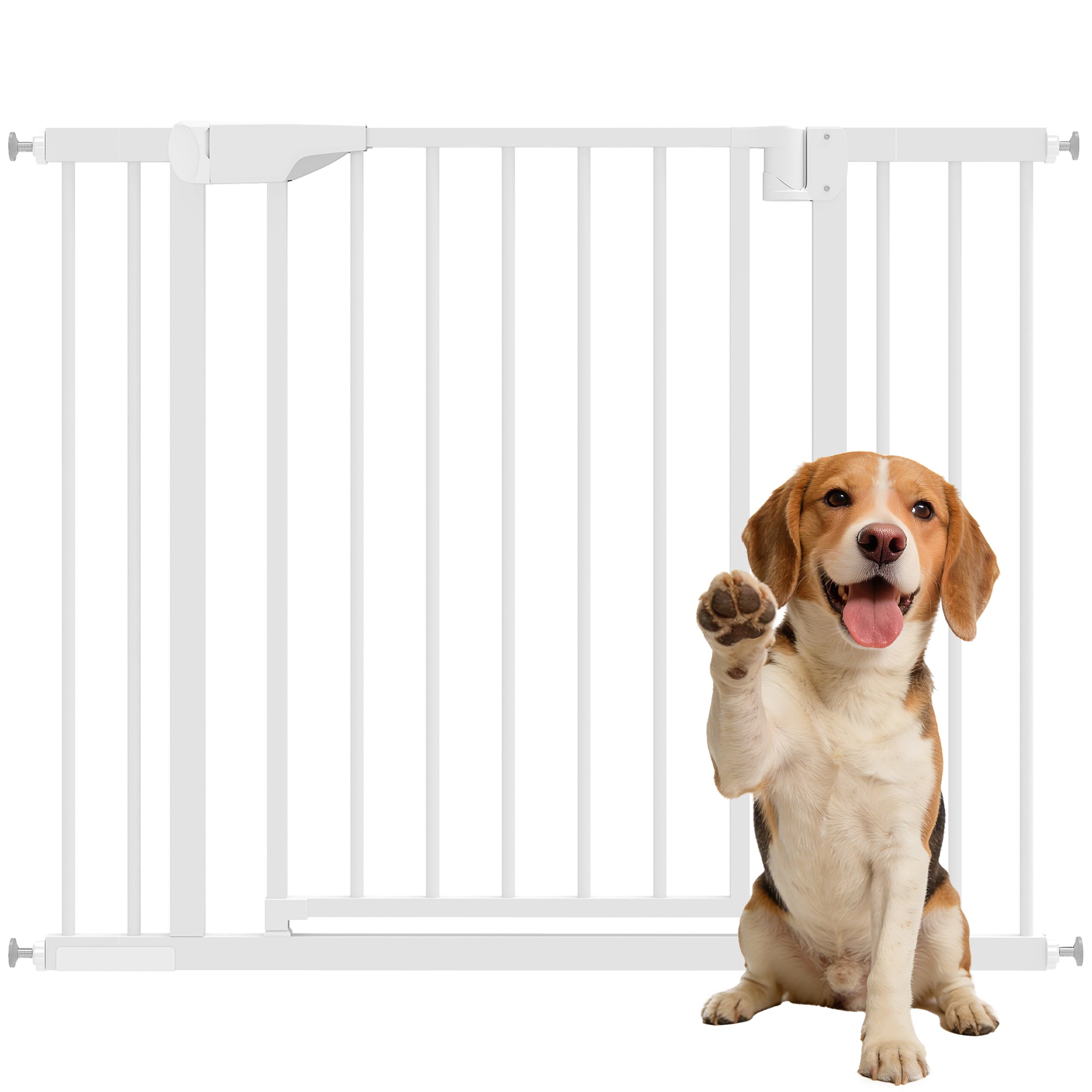 PawHut erweiterbares Sicherheitsgitter für Babys & Hunde — passt für Öffnungen 96–103 cm Breite, 76 cm Höhe — selbstschließend, beidseitig öffnend, Druckmontage ohne Bohren, Weiß