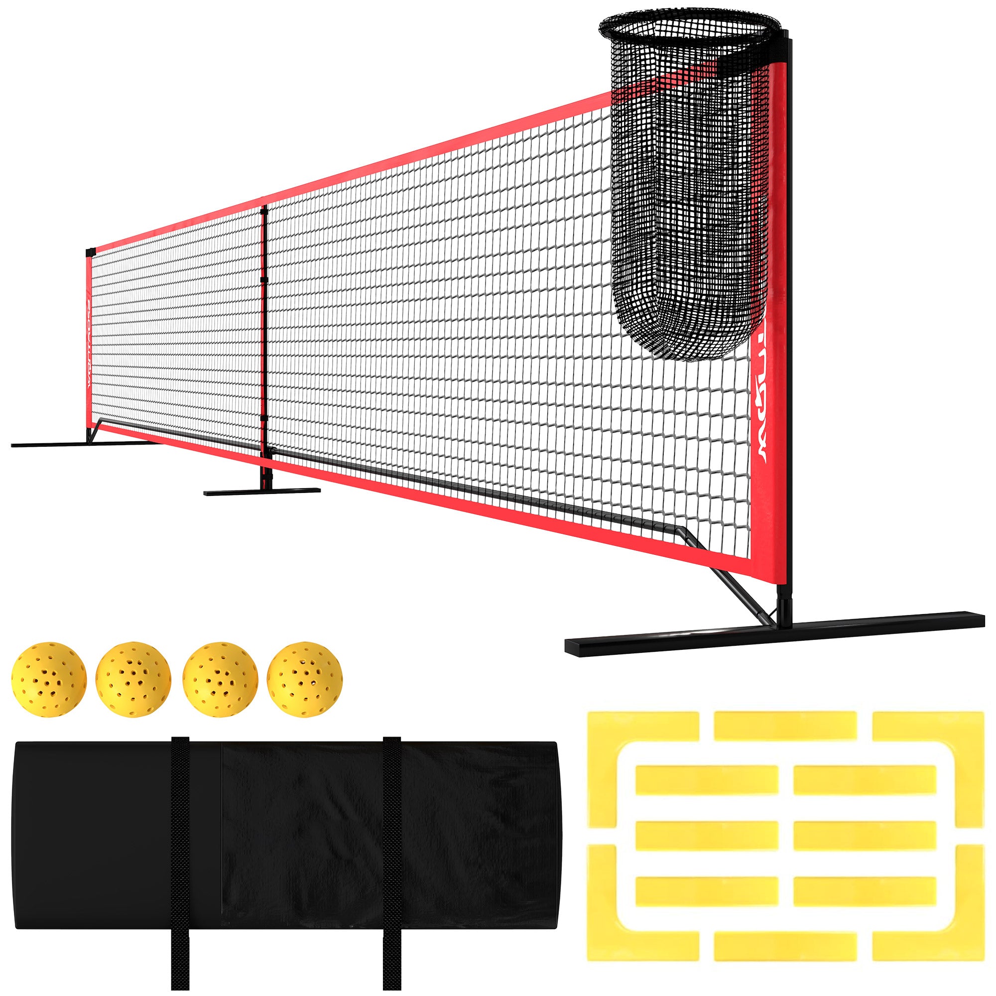 Ensemble Portable de Filet de Pickleball SPORTNOW 6,7 m avec filet, jeu de marqueurs de terrain, ramasseur de balles, quatre balles et sac de transport pour extérieur, allée