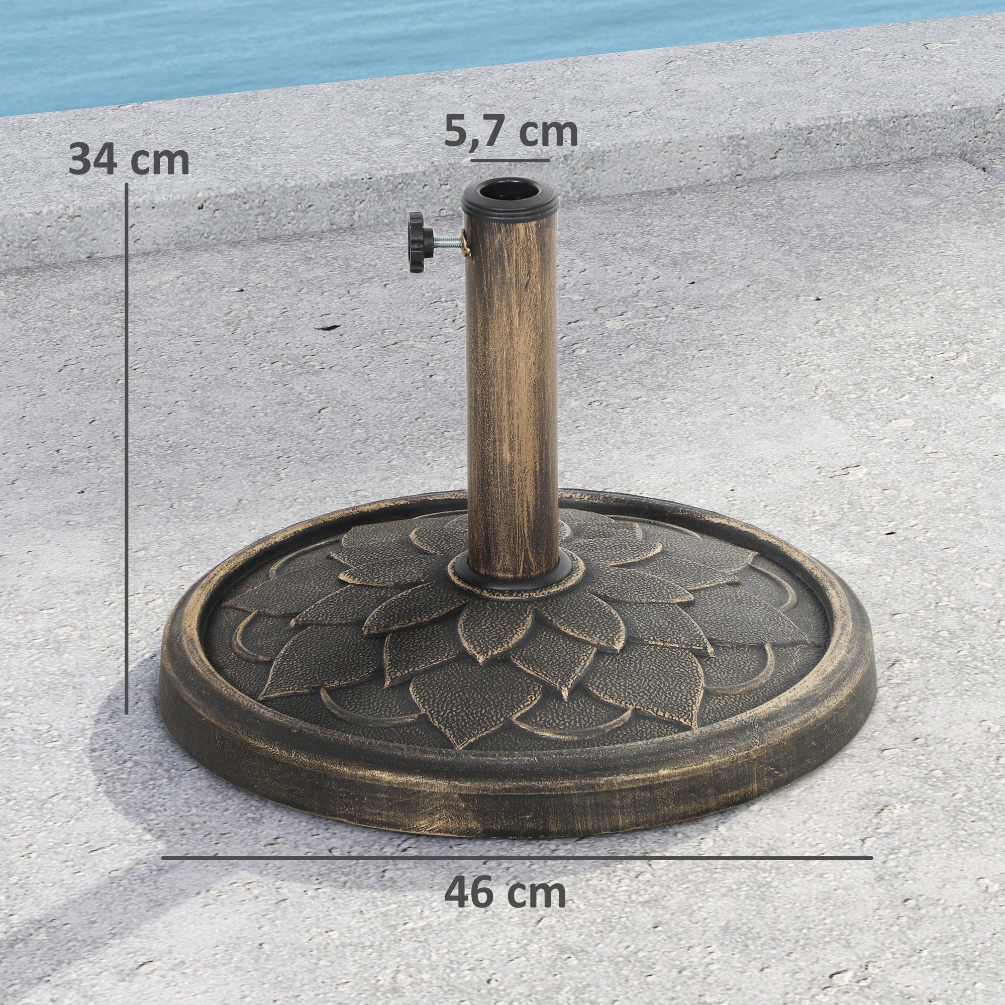 Βάση Ομπρέλας Outsunny Στρογγυλή 12 kg, Εξωτερική Βάση από Ρητίνη, για Πόλους 32, 38 και 48 mm, Βάση Ομπρέλας για κήπο, βεράντα, ταράτσα, Ø 46 x 34 cm, ορείχαλκος