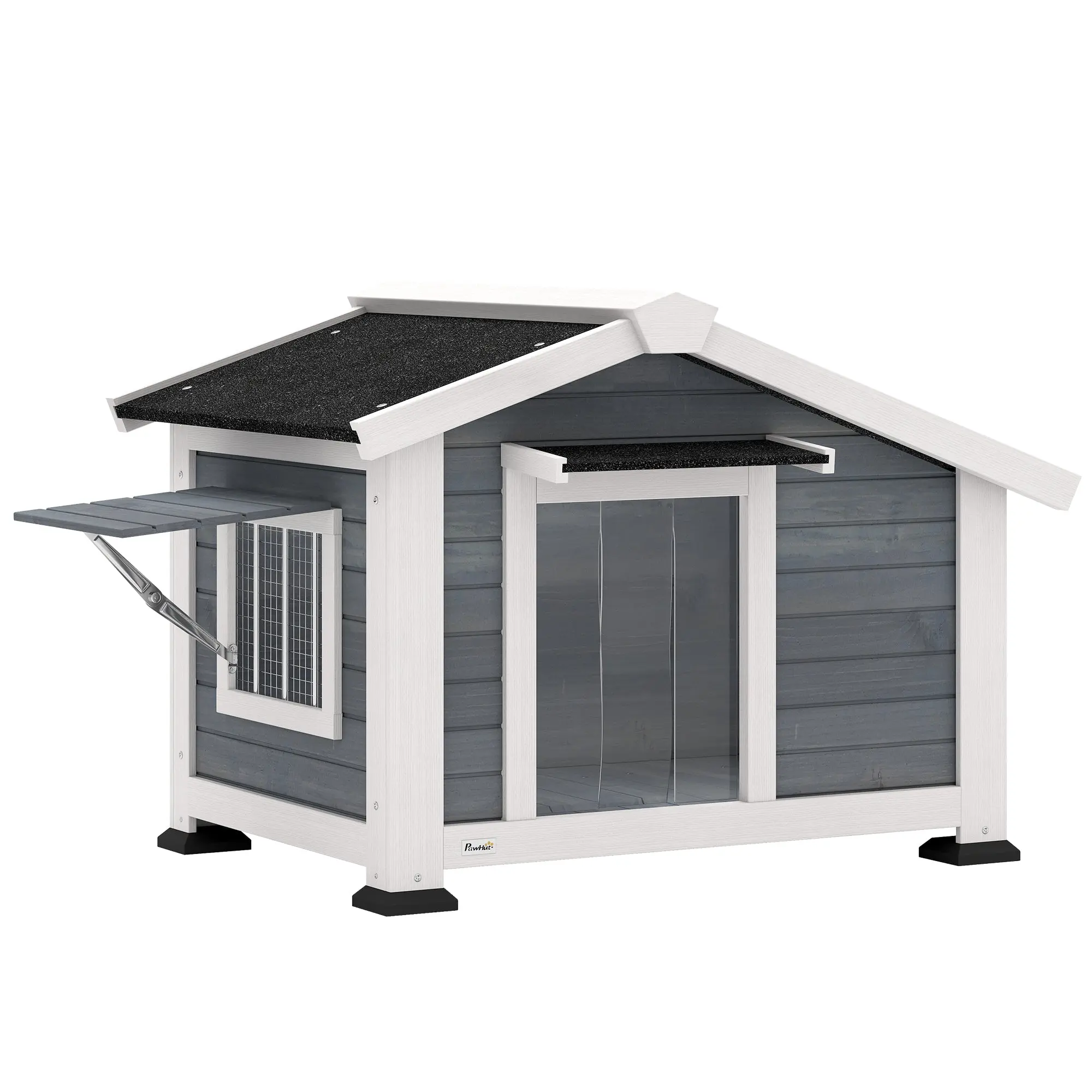 Weatherproof Wooden Dog House with Removable Floor, Asphalt Roof & Opening Window, 38.6" x 29.9" x 27.4" – Gray