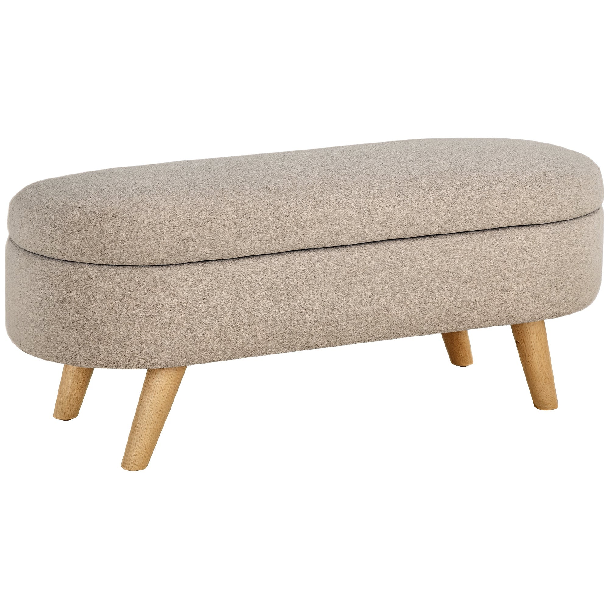 Banc HOMCOM de lit avec pieds en bois et assise rembourrée, capacité de 120 kg, ottomane de rangement ovale pour chambre, hall d'entrée, beige