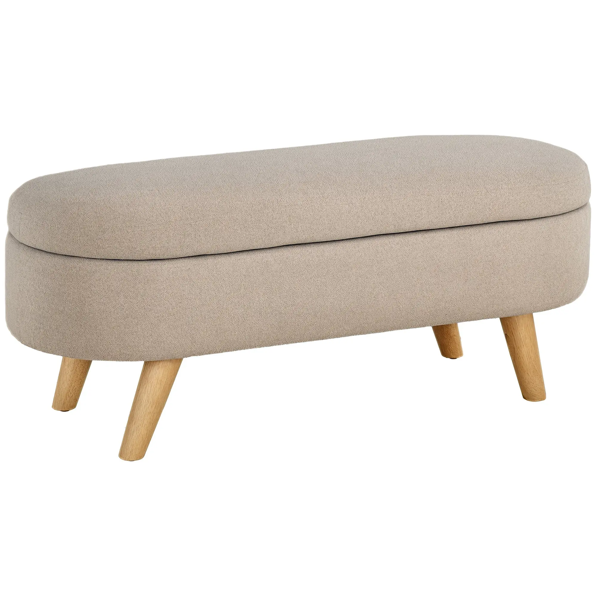 End of Bed Bench with Wooden Legs and Padded Seat 120 kg Capacity Oval Storage Ottoman for Bedroom Entryway Hallway Beige