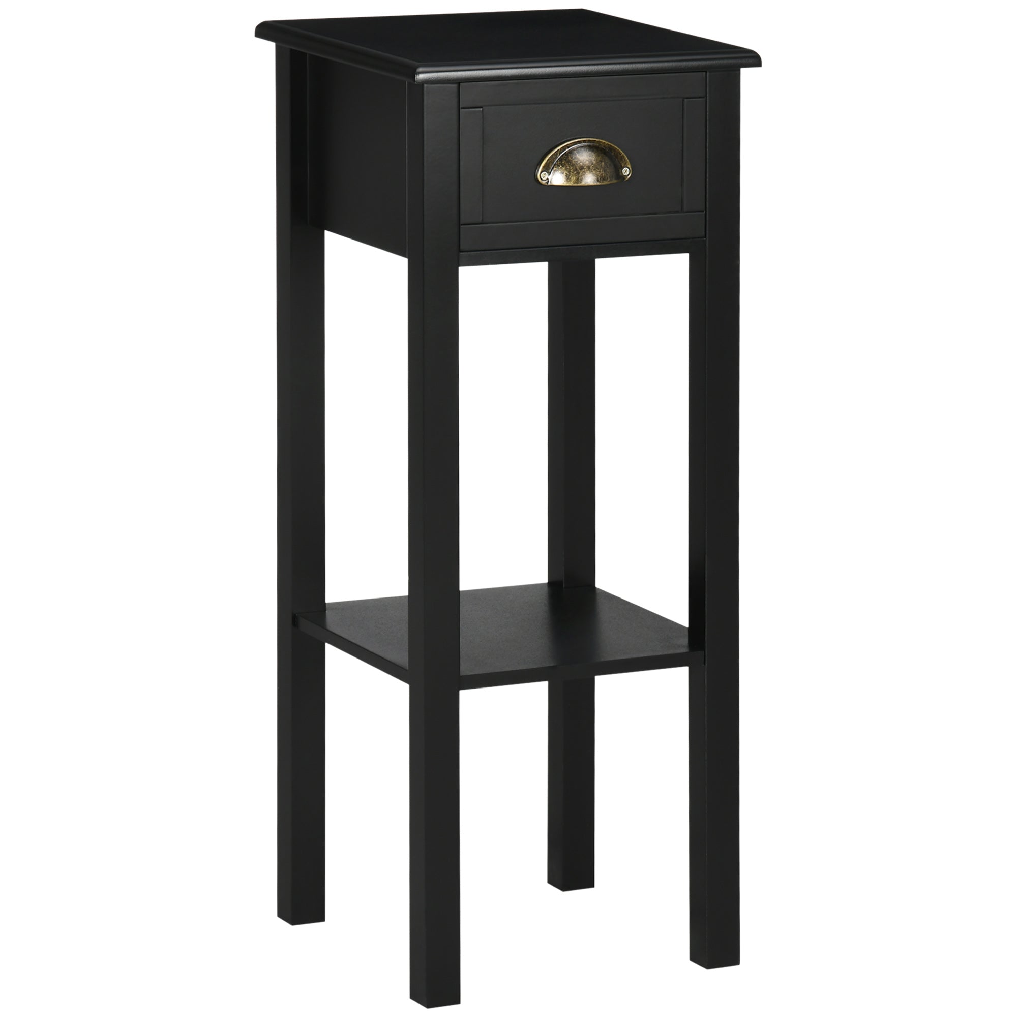 HOMCOM Moderne Stil Side Table mat Schublad a Lagerregal Nuescht fir Wunnzëmmer a Schlofzëmmer 30x30x75 cm Schwaarz