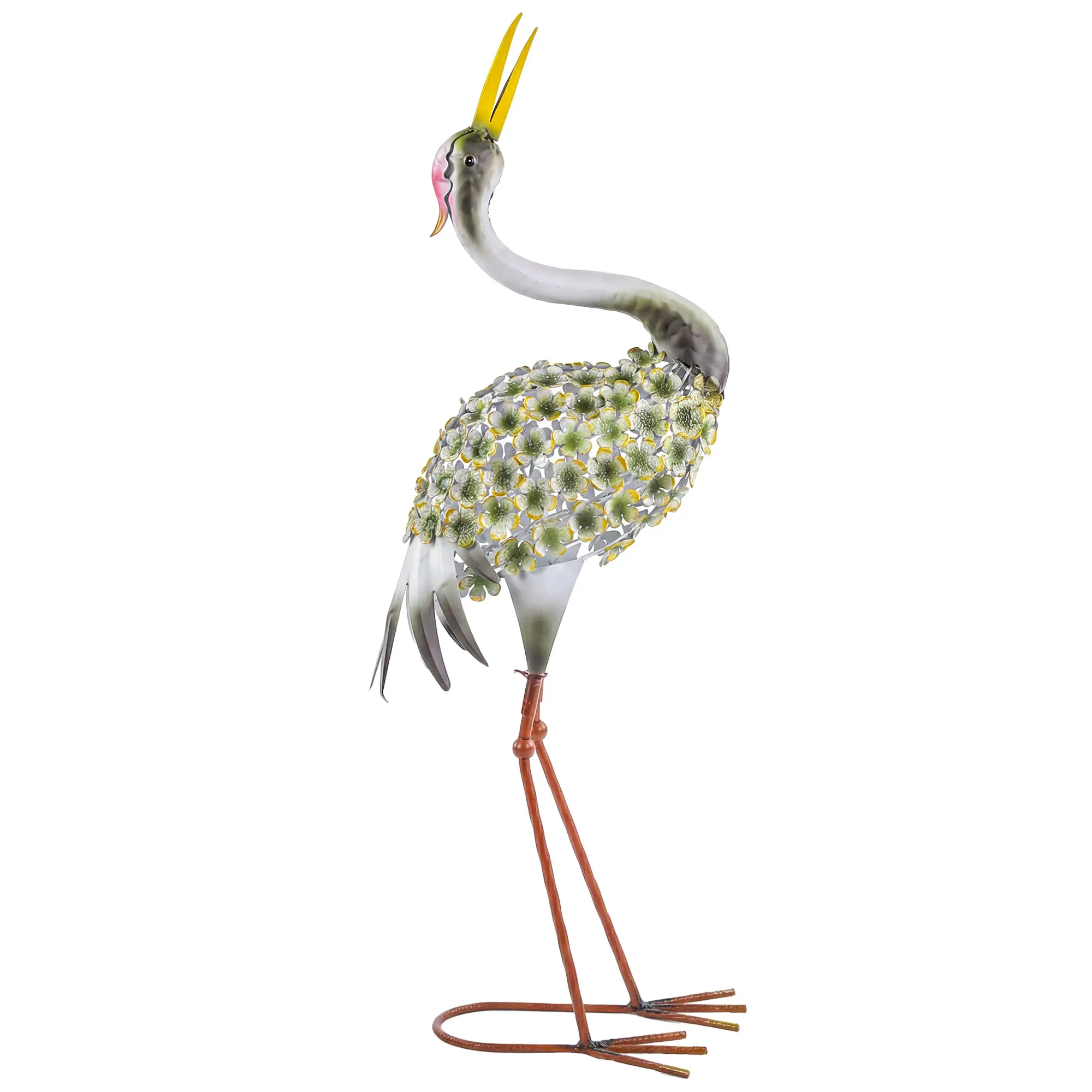 Metal Heron Garden Statue, 28 in Bird Sculpture for Yard, Pond & Patio — Green