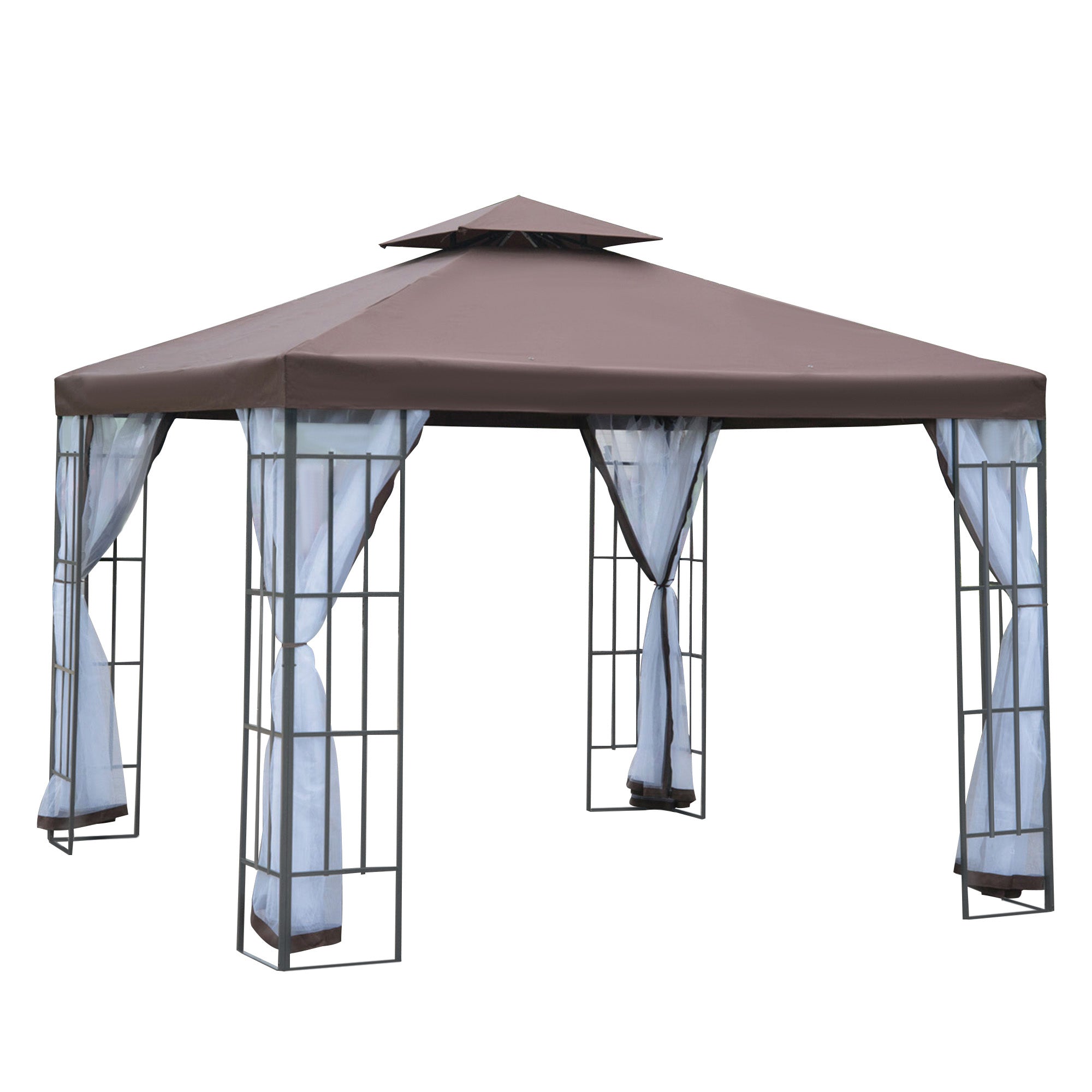 Zahradní altán Outsunny s moskytiérou a bočními panely, party stan s dvojitou střechou, zahradní gazebo 2,97x2,97m