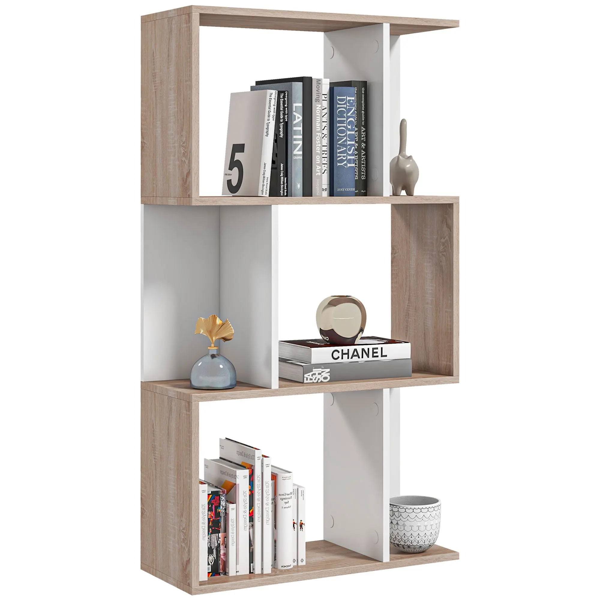 Modern Design Office Bookshelf Wooden 3 Shelves 60 × 24 × 111.4cm