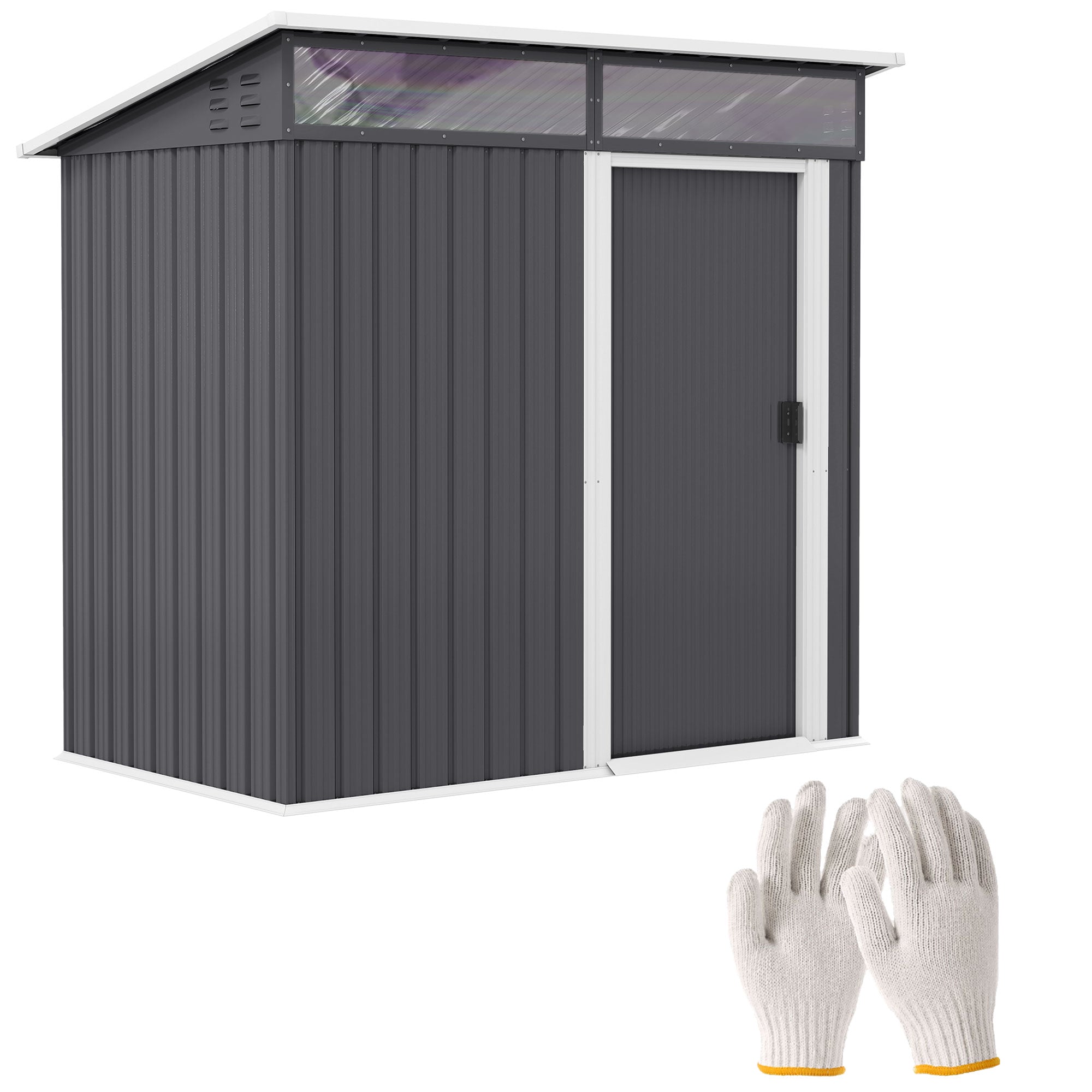 Metal Tool Shed 1.9m? 195x122x182cm Equipment Shed with Foundation Pent Roof Window Sliding Door Hooks Gloves Weatherproof Outdoor Garden Shed for Backyard Garden Dark Gray